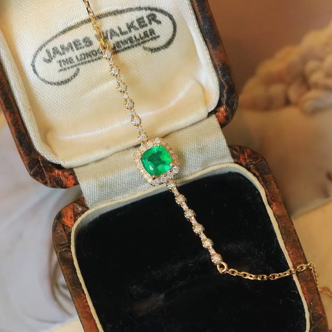 14k Gold 0.71 Ctw Vivid Green Natural Emerald & Diamond Bracelet - 3