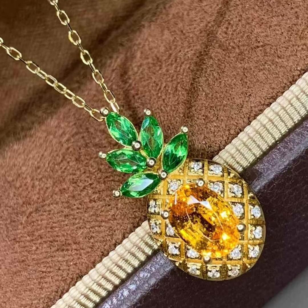 14k Gold 1.13 Ct Natural Sapphire & Diamond & Tsavorite Pendant( Without Chain ) - 2