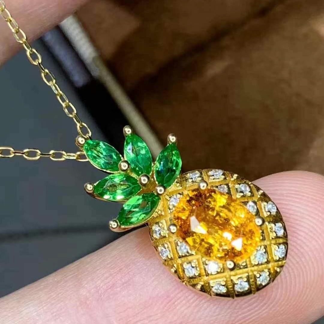 14k Gold 1.13 Ct Natural Sapphire & Diamond & Tsavorite Pendant( Without Chain ) - 4