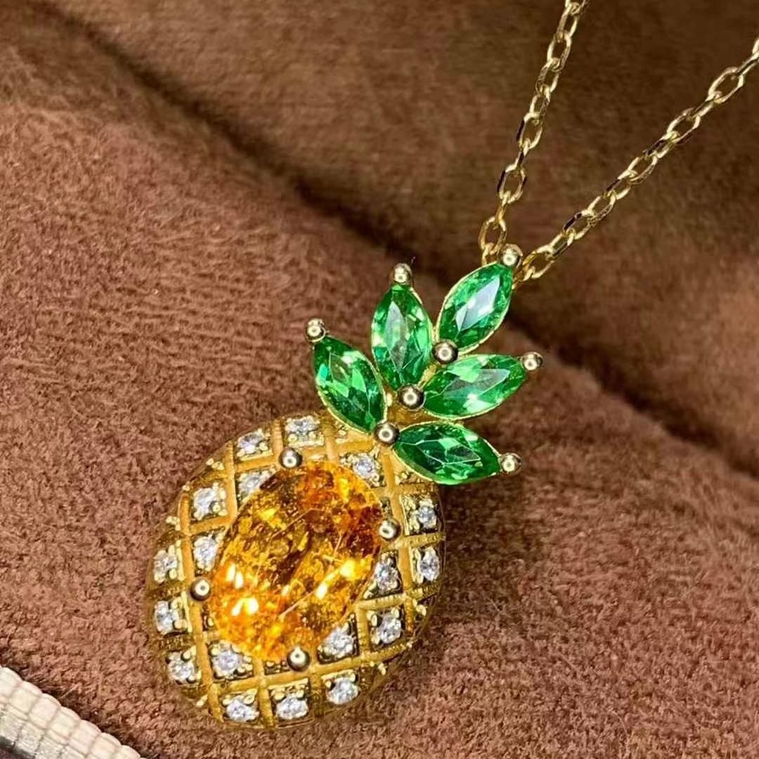 14k Gold 1.13 Ct Natural Sapphire & Diamond & Tsavorite Pendant( Without Chain ) - 5