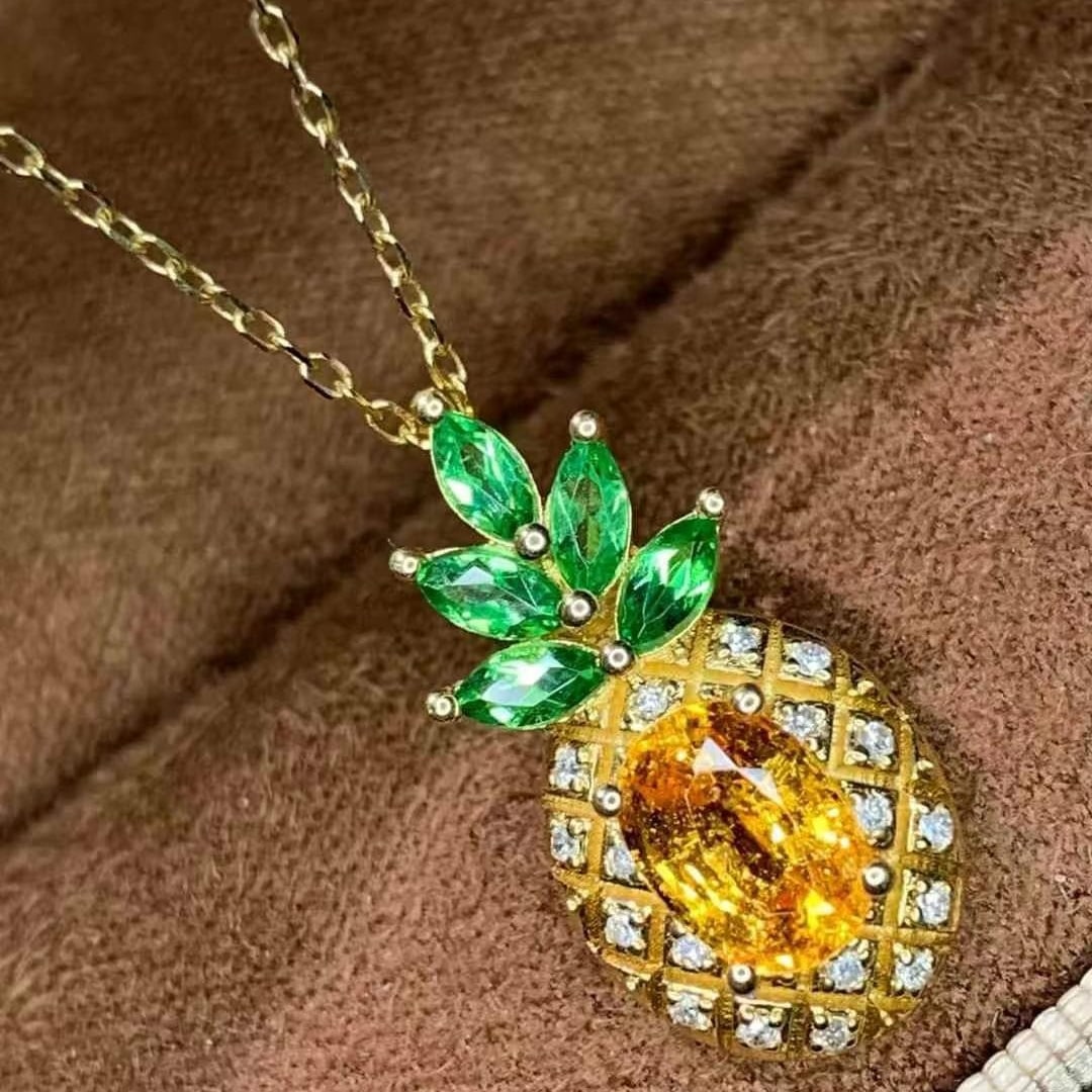 14k Gold 1.13 Ct Natural Sapphire & Diamond & Tsavorite Pendant( Without Chain ) - 6