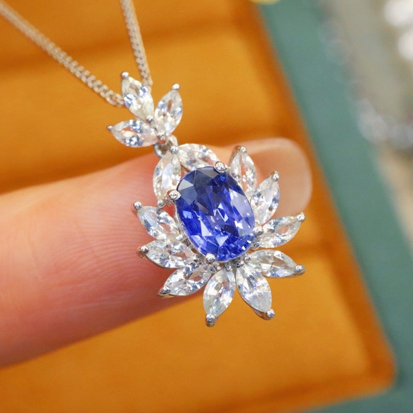 14k Gold 2.40 Ctw Natural Sapphire & Sapphire Pendant( Without Chain ) - 2