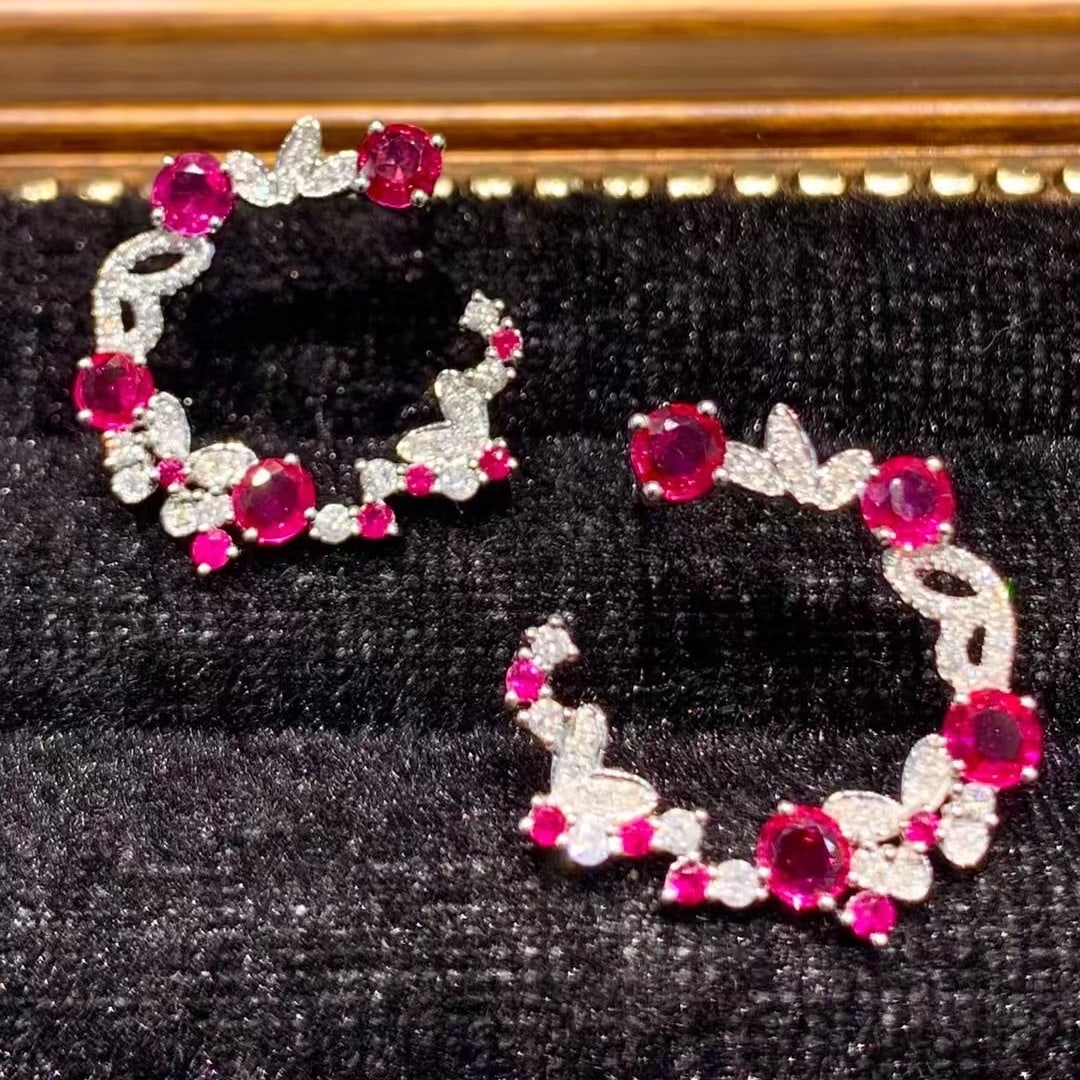 14k Gold 2 Ct Natural Ruby & Diamond Earrings - 4