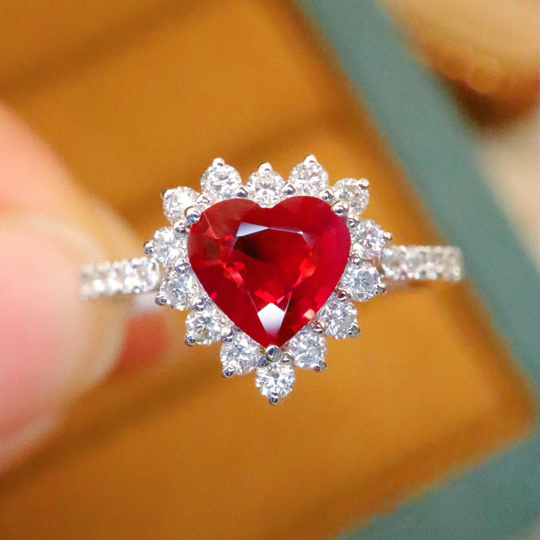 14k Gold 1.10 Ctw Natural Ruby & Diamond Ring: Ref:230968315 // gold content:14k gold // ring size:7. 25us // // main gemstone:ruby // shape:heart // carat weight:0. 72ct // color:pigeonblood red // treatment:natural // // adjacent gemstone 2 :