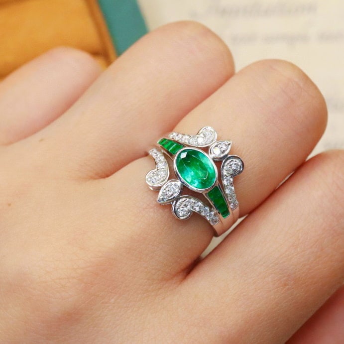 14k Gold 1.04 Ctw Natural Emerald & Diamond Ring - 5
