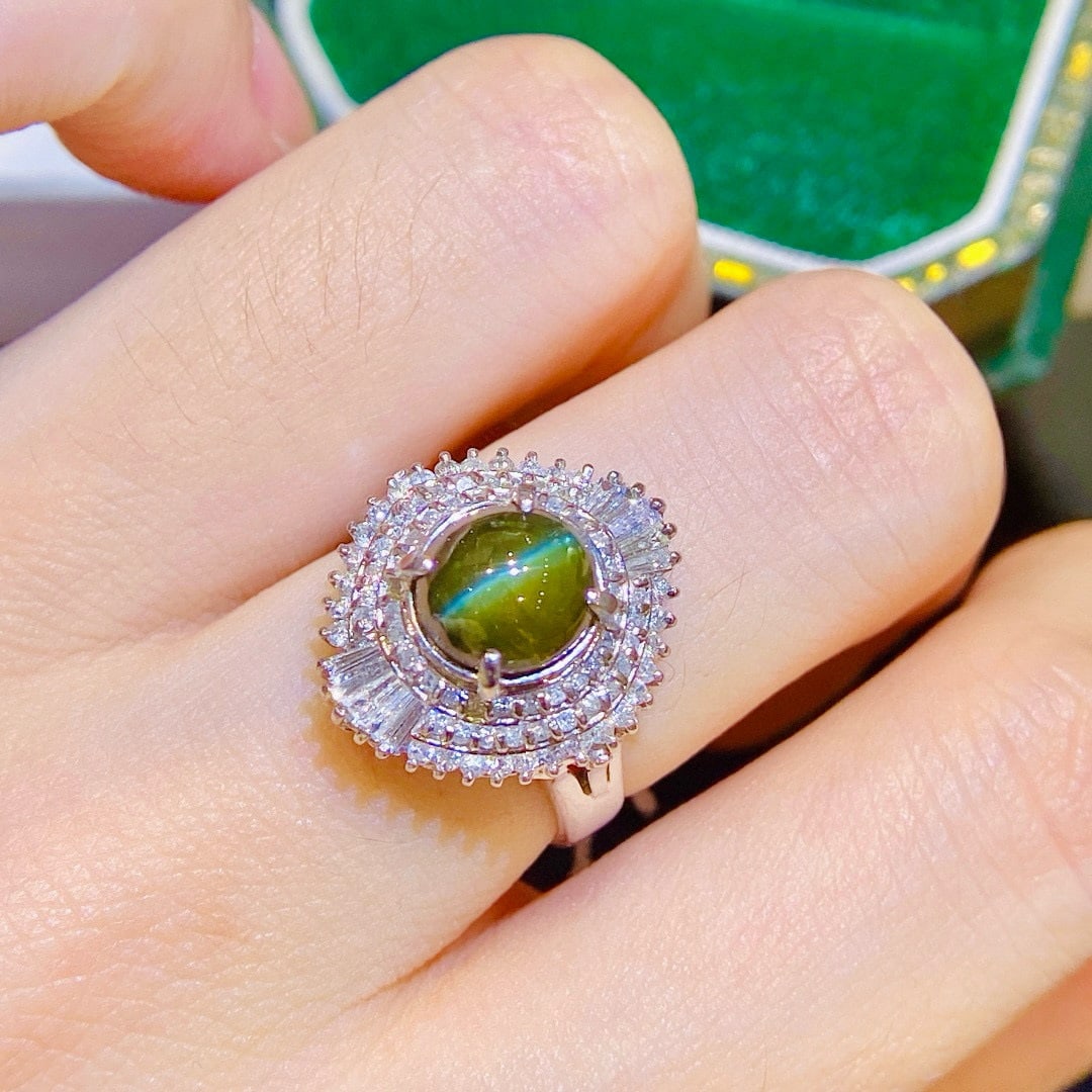 14k Gold 4.7 Ctw Natural Cat's?Eye & Diamond Ring - 5