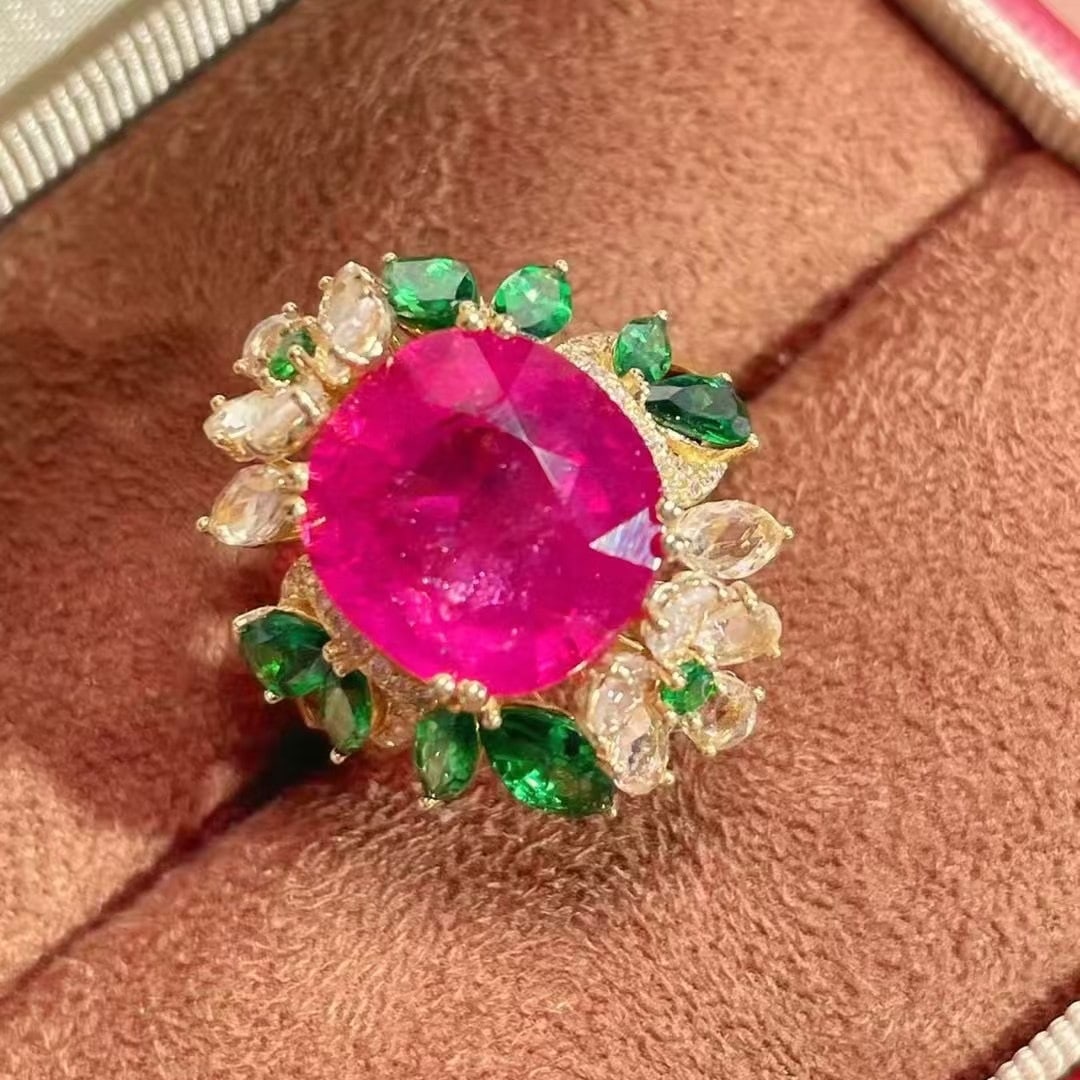 14k Gold 8.6 Ctw Natural Tourmaline & Sapphire & Tsavorite Ring - 2