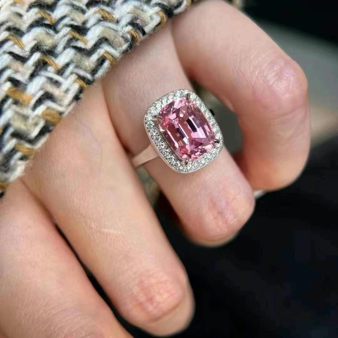 14k Gold 4.89 Ctw Natural Tourmaline & Lab Grown Diamond Ring - 3