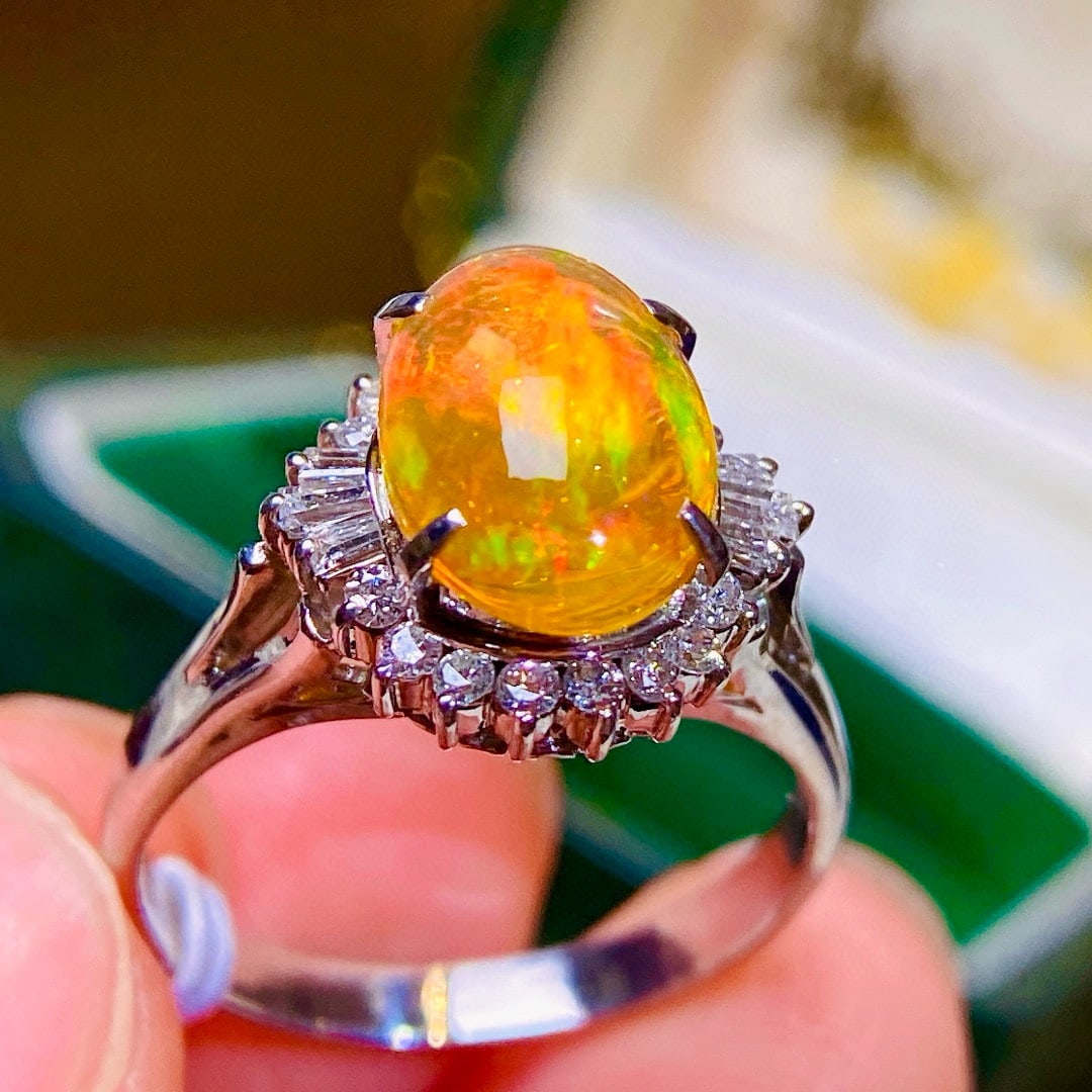 14k Gold 2.02 Ctw Natural Opal & Diamond Ring - 5