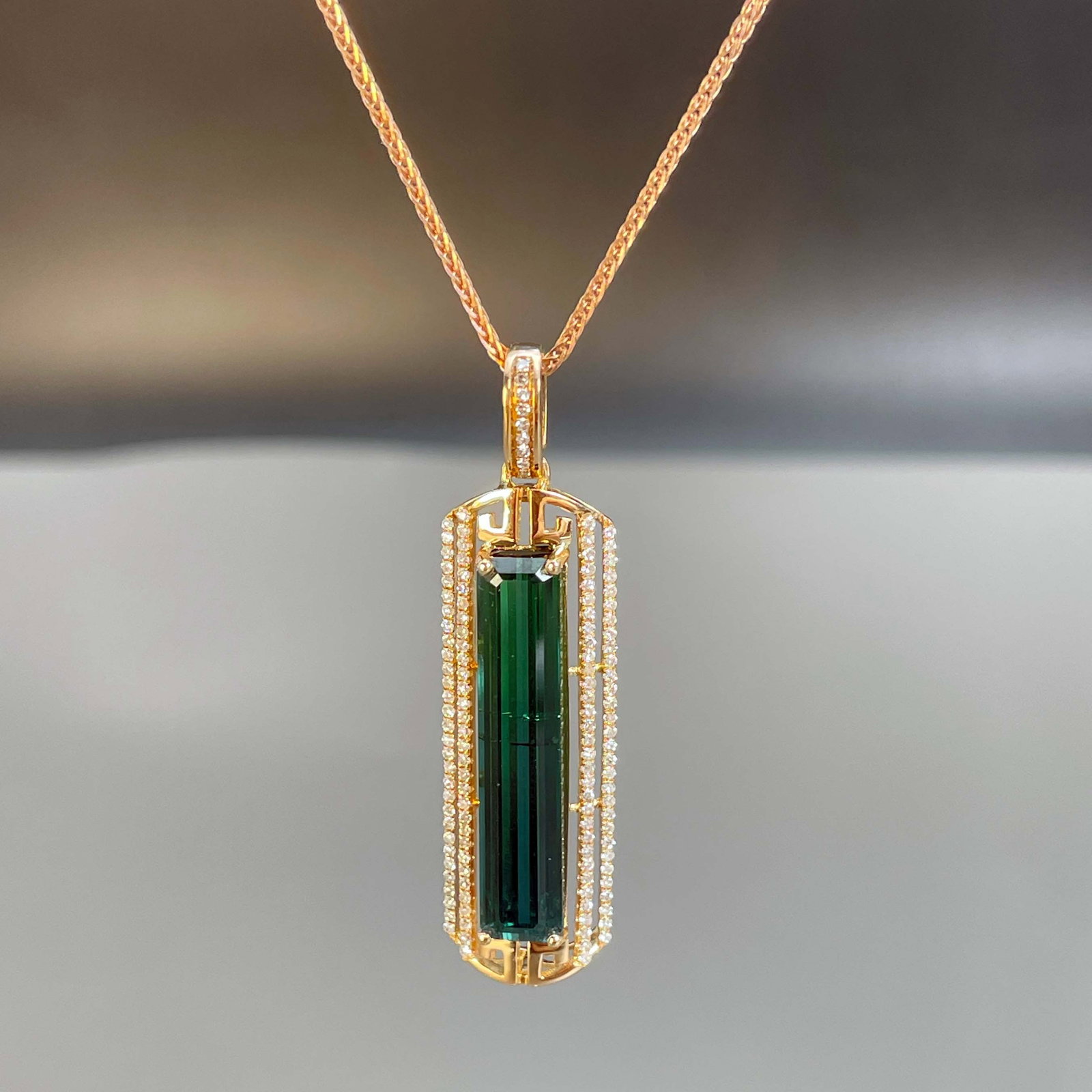 14k Gold 6.56 Ctw Natural Tourmaline & Diamond Pendant( Without Chain ) - 2