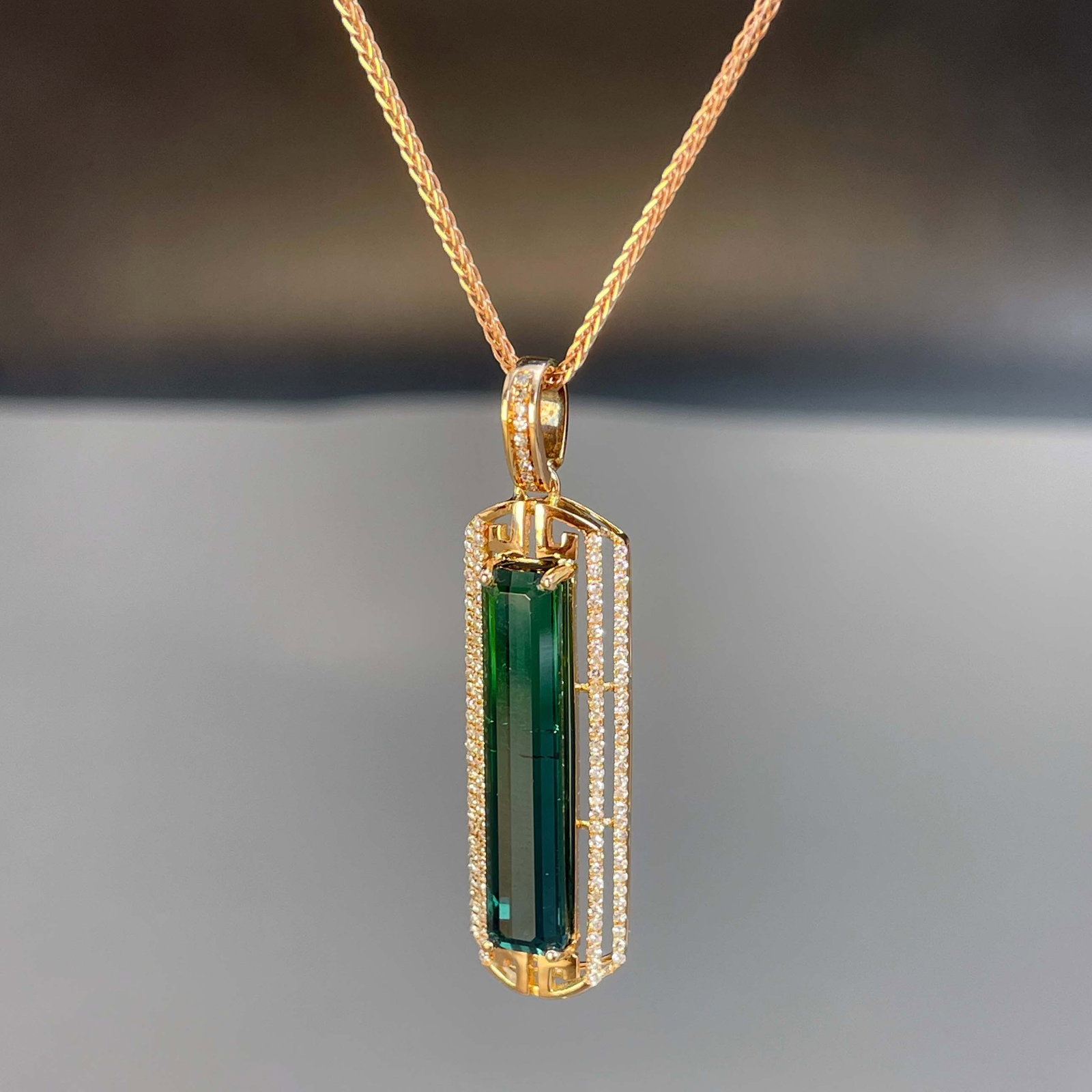 14k Gold 6.56 Ctw Natural Tourmaline & Diamond Pendant( Without Chain ) - 3