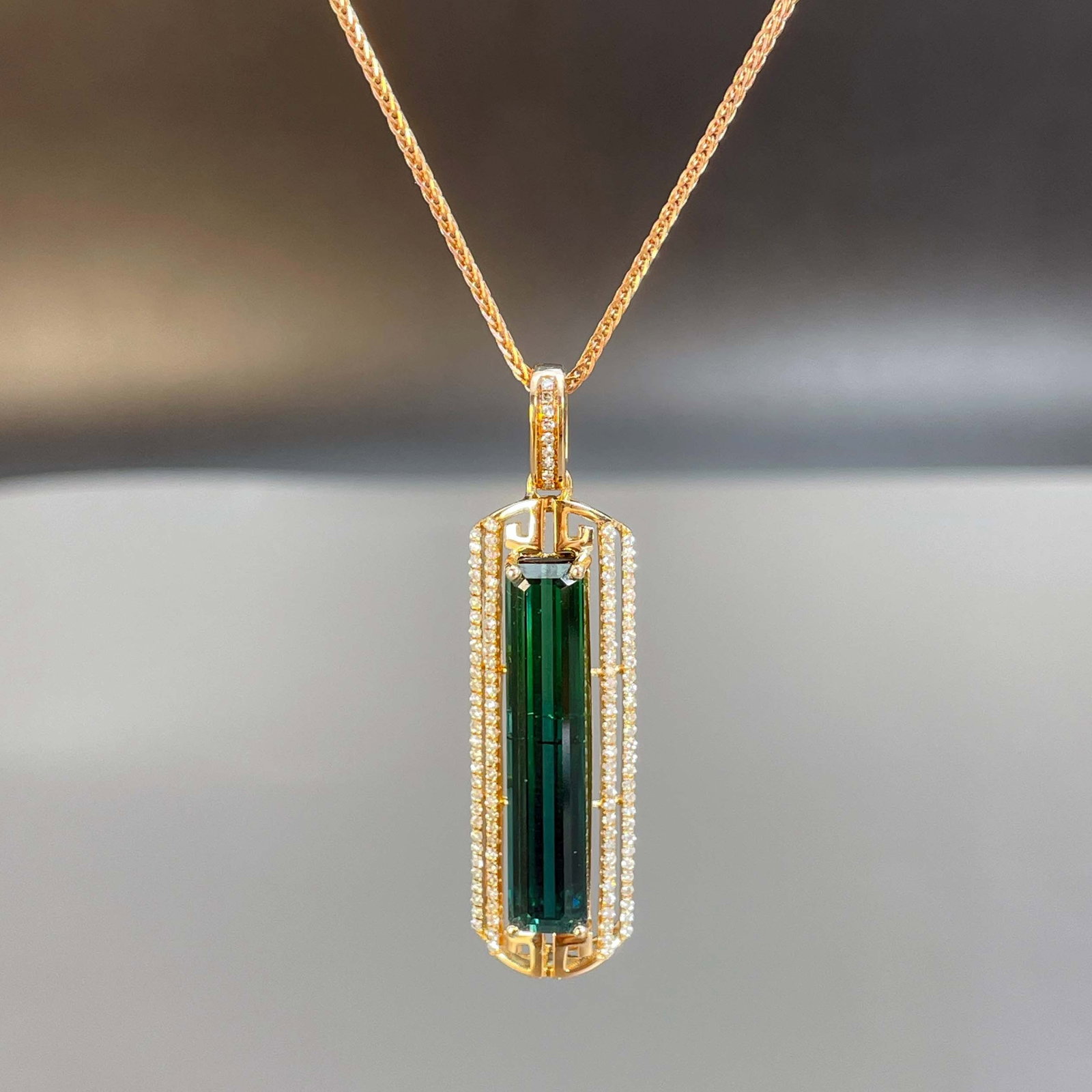 14k Gold 6.56 Ctw Natural Tourmaline & Diamond Pendant( Without Chain ) - 4