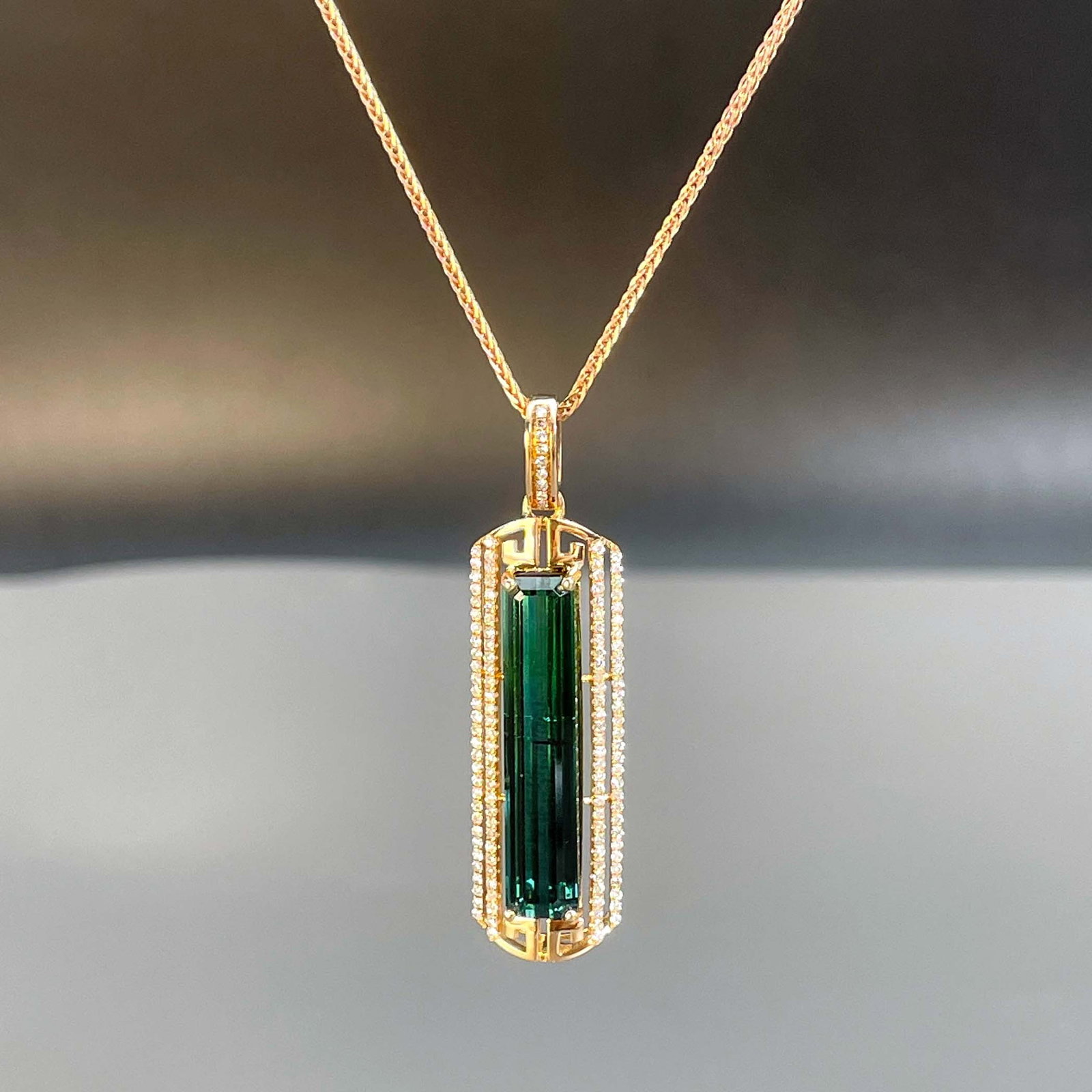14k Gold 6.56 Ctw Natural Tourmaline & Diamond Pendant( Without Chain ) - 6