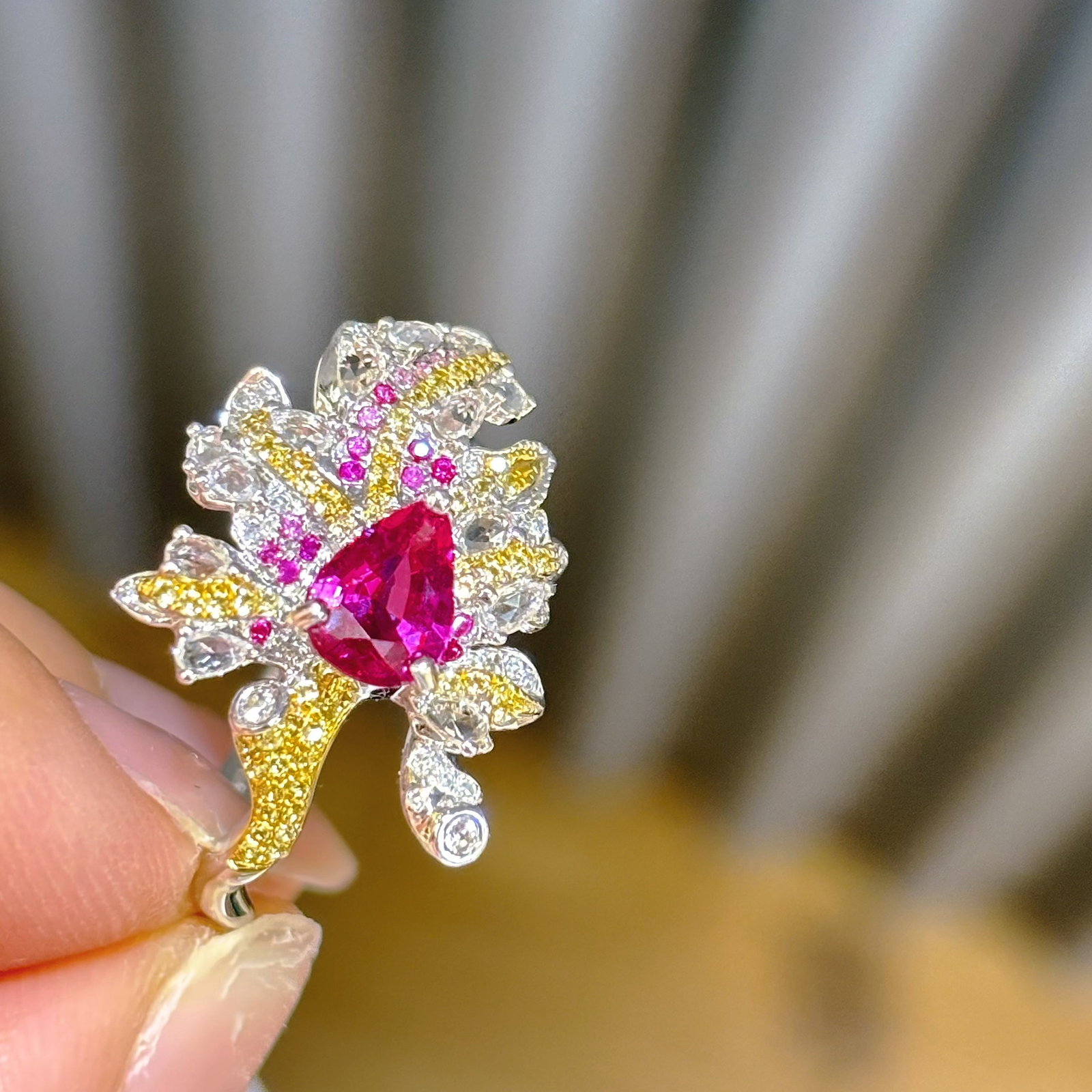 14k Gold 0.75 Ct Natural Ruby & Diamond & Sapphire Ring: Ref:230968358 // gold content:14k gold // ring size:7. 25us // // main gemstone:ruby // shape:pear // carat weight:0. 75ct // color:red // treatment:natural // // adjacent gemstone 2 : diamond //
