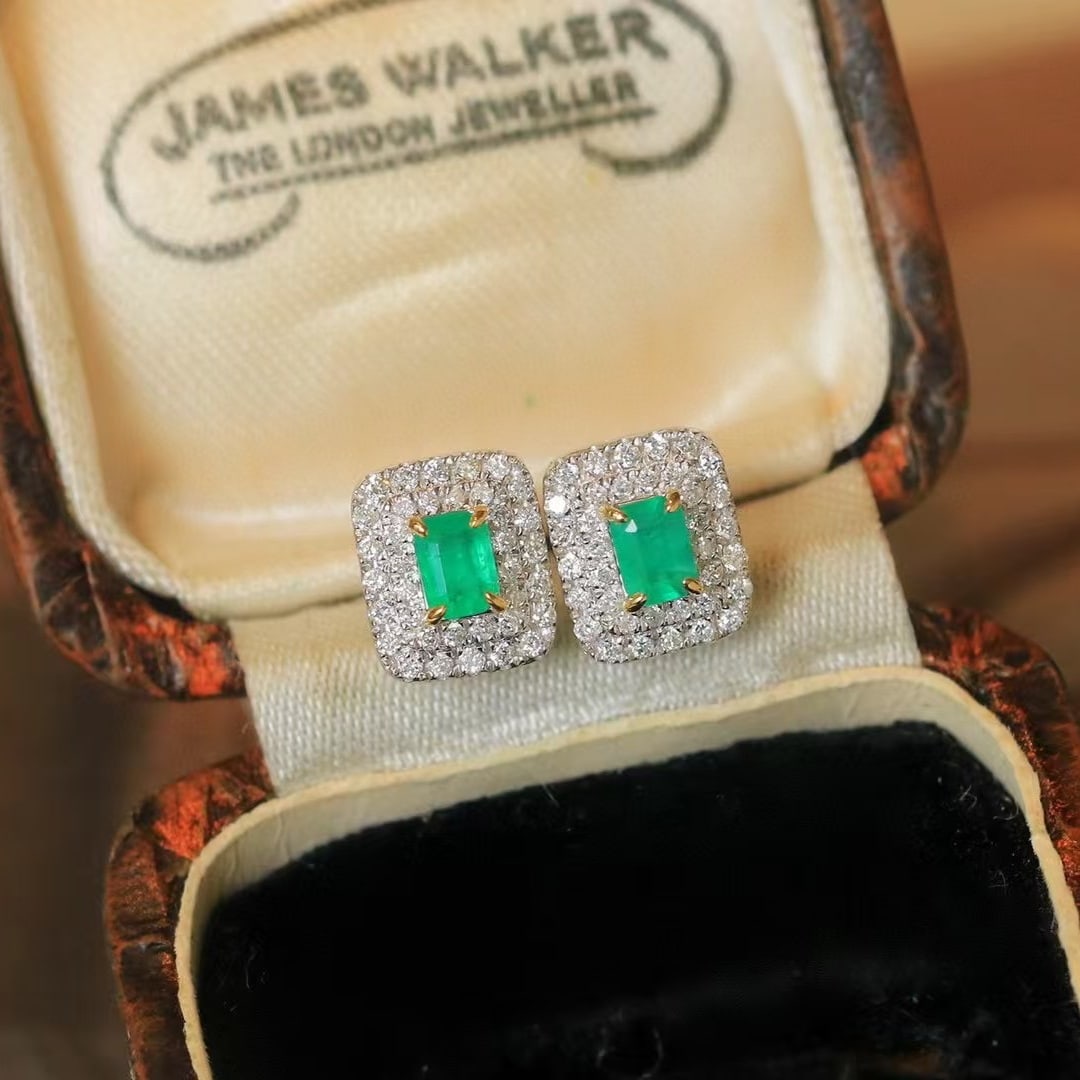 14k Gold 0.68 Ctw Natural Emerald & Diamond Earrings - 2