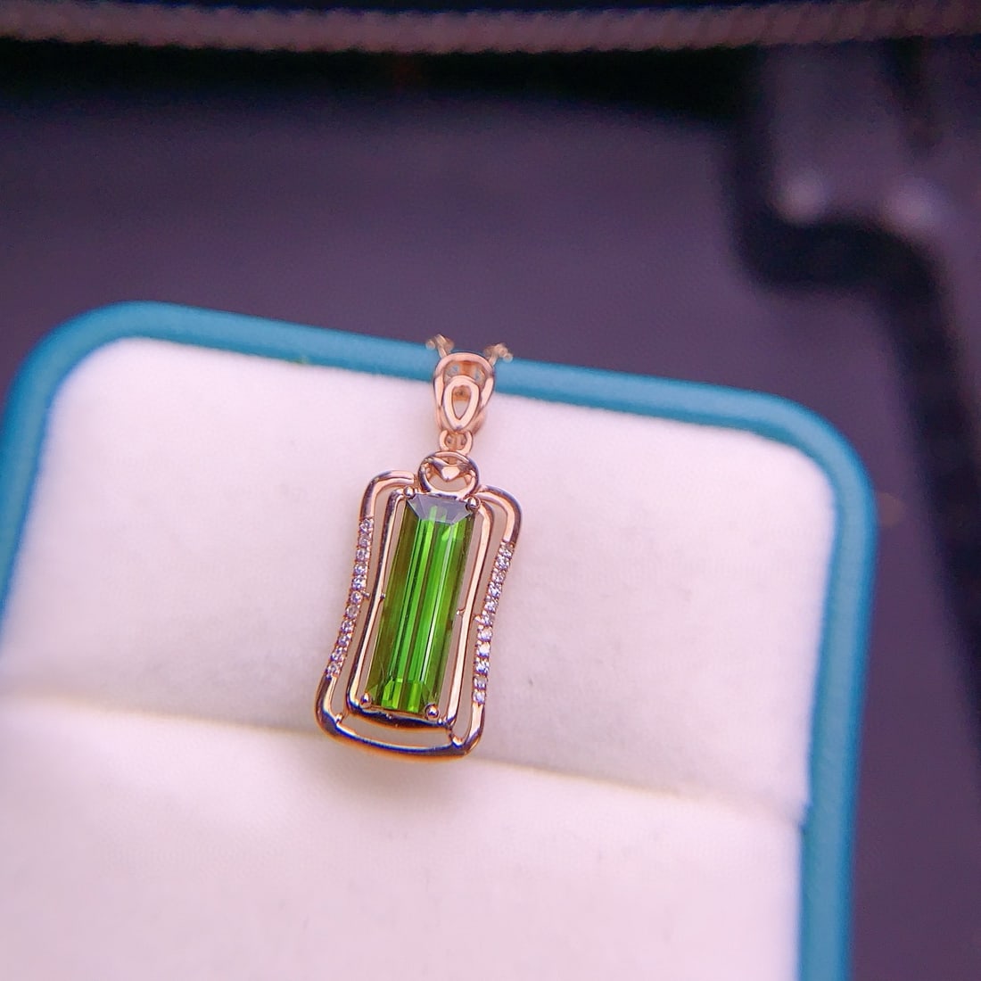 14k Gold 1.7 Ct Natural Tourmaline & Diamond Pendant( Without Chain ) - 2