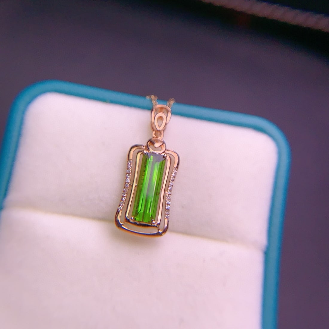14k Gold 1.7 Ct Natural Tourmaline & Diamond Pendant( Without Chain ) - 3