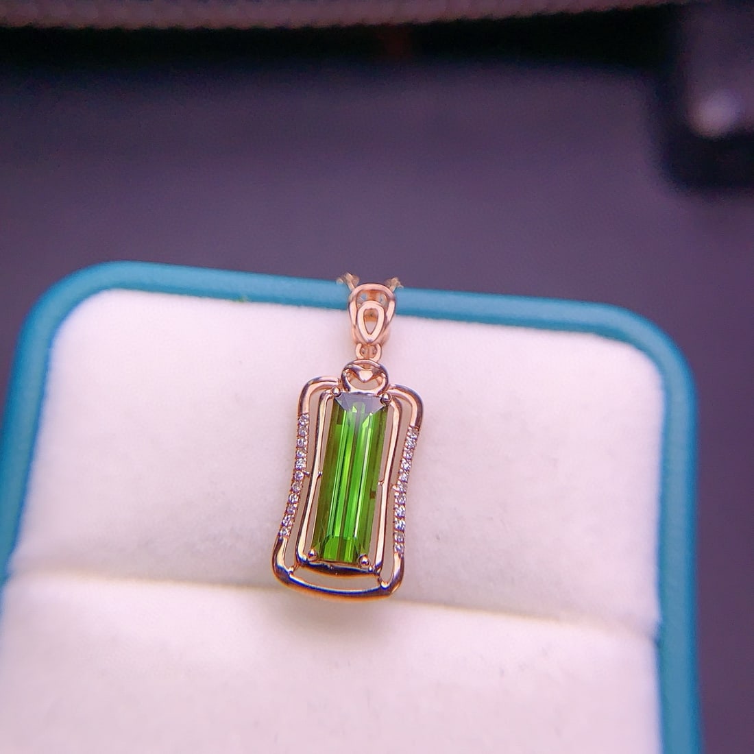 14k Gold 1.7 Ct Natural Tourmaline & Diamond Pendant( Without Chain ) - 4