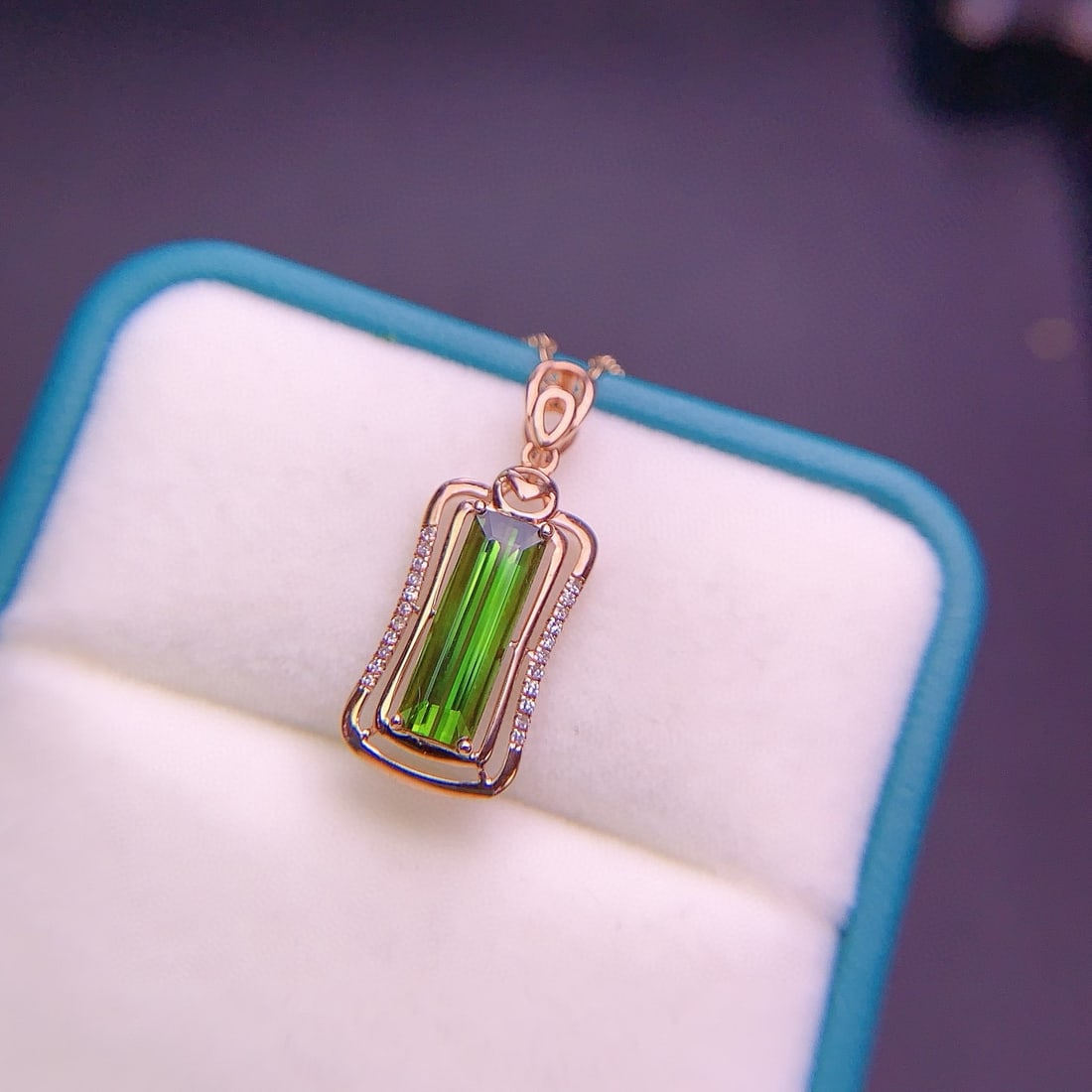 14k Gold 1.7 Ct Natural Tourmaline & Diamond Pendant( Without Chain ) - 5