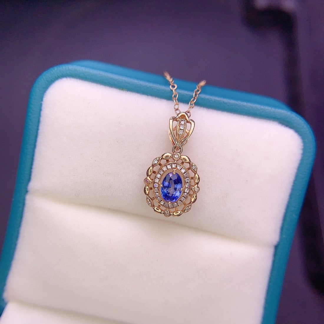 14k Gold 0.57 Ct Natural Sapphire & Diamond Pendant( Without Chain ) - 2