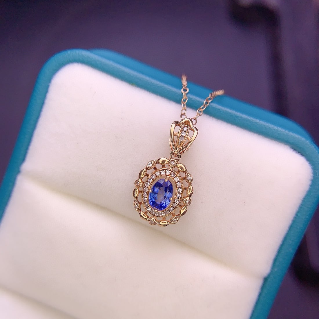 14k Gold 0.57 Ct Natural Sapphire & Diamond Pendant( Without Chain ) - 3
