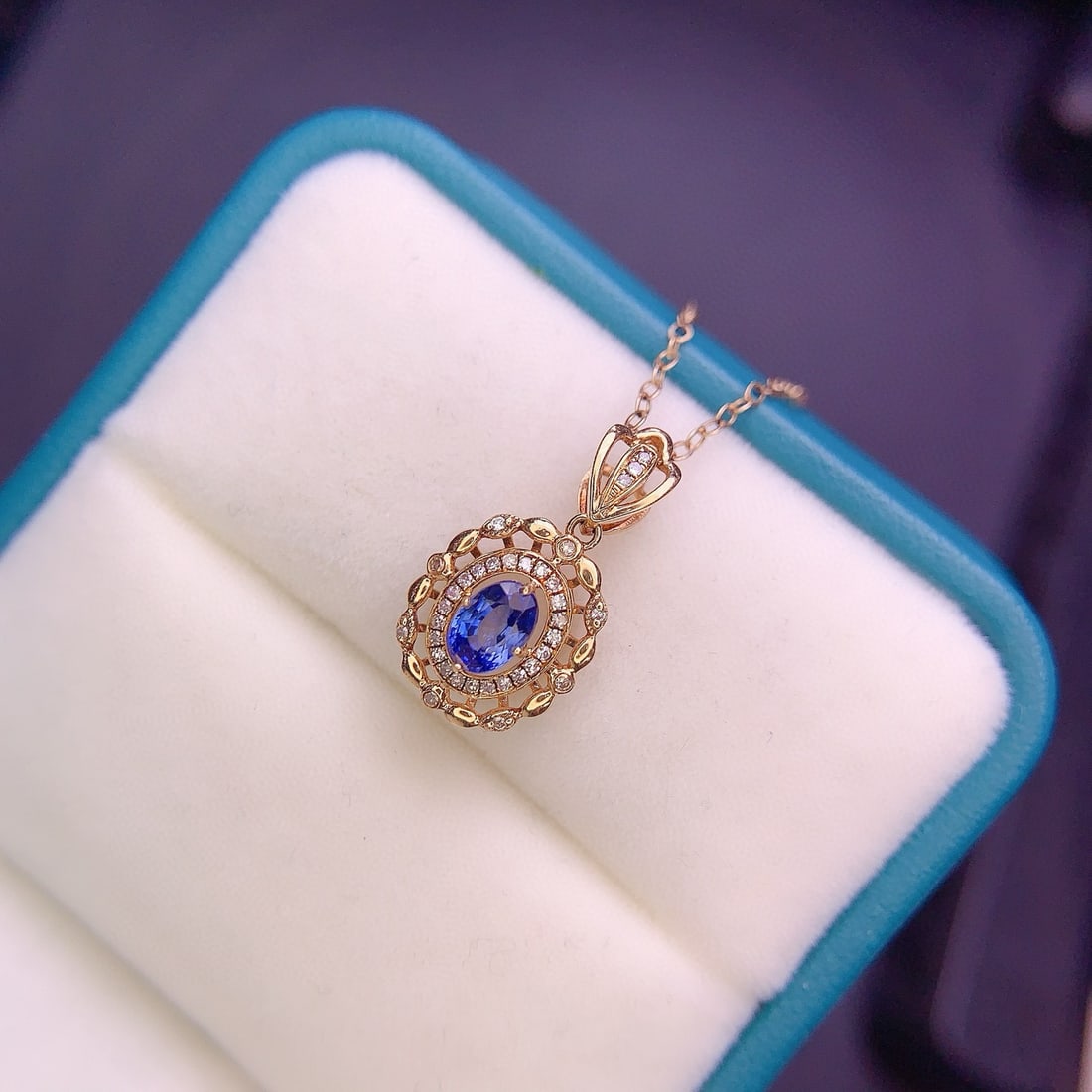 14k Gold 0.57 Ct Natural Sapphire & Diamond Pendant( Without Chain ) - 4