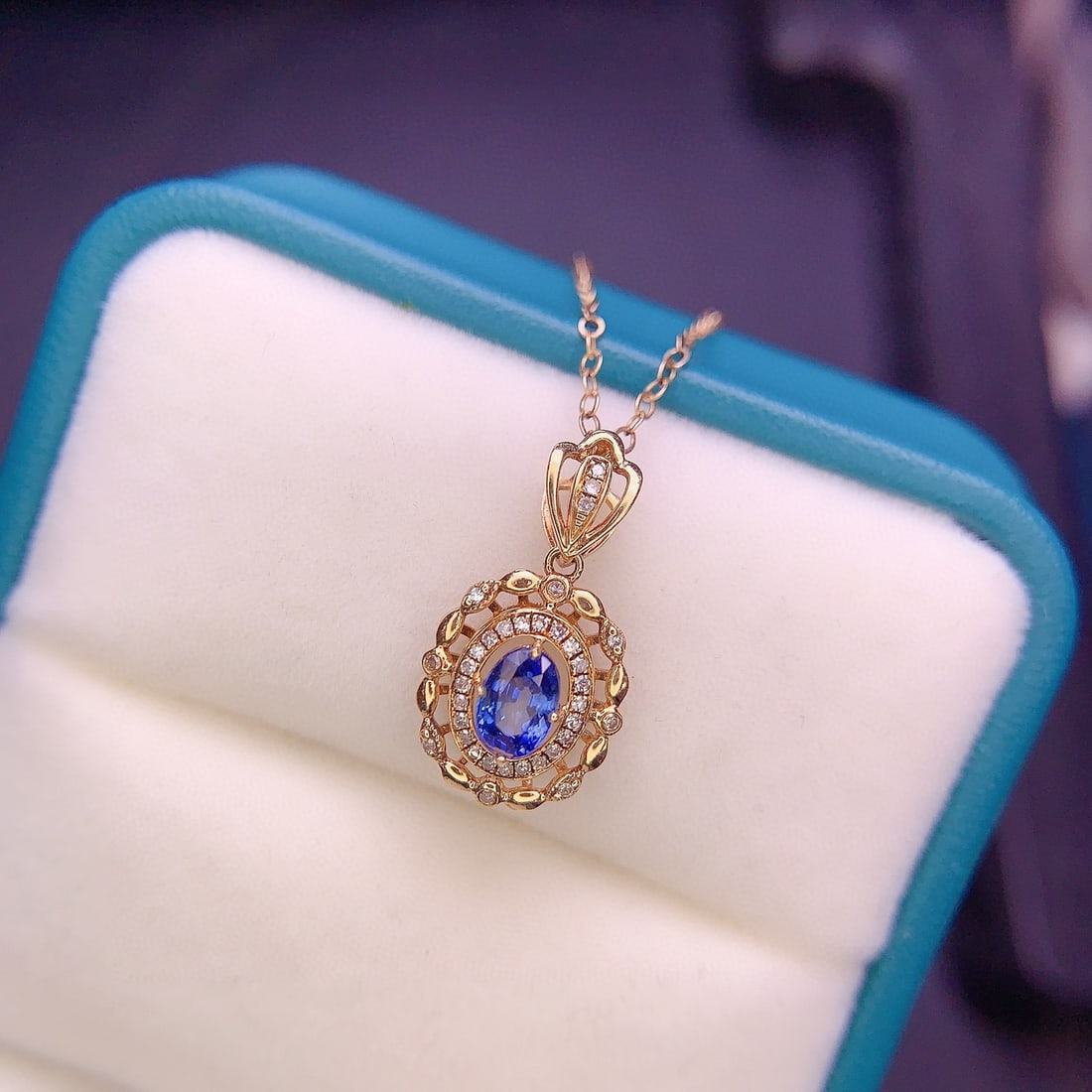 14k Gold 0.57 Ct Natural Sapphire & Diamond Pendant( Without Chain ) - 5
