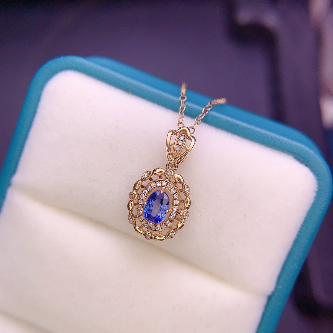 14k Gold 0.57 Ct Natural Sapphire & Diamond Pendant( Without Chain ) - 6