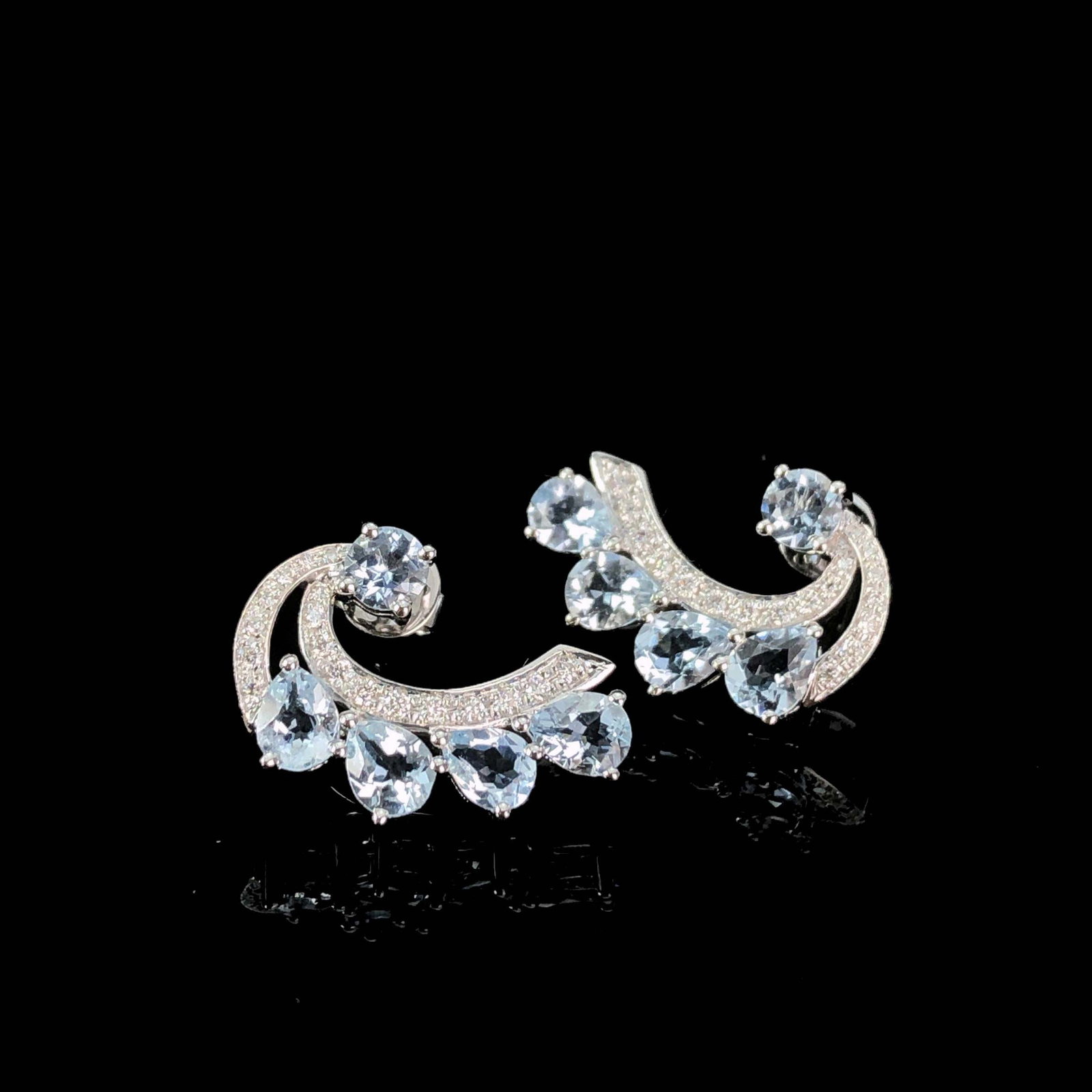 14k Gold 1.46 Ctw Natural Aquamarine & Diamond Earrings - 3