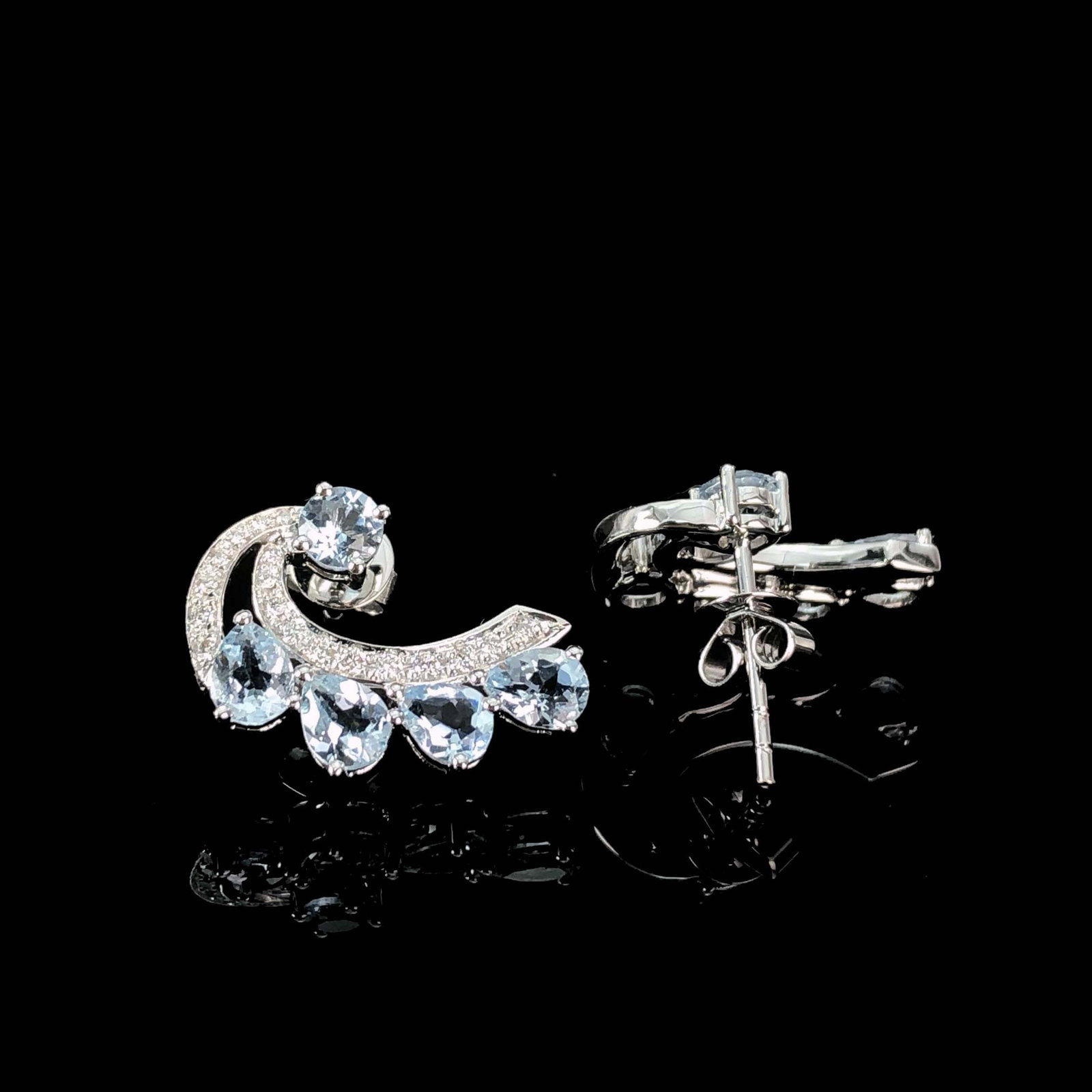 14k Gold 1.46 Ctw Natural Aquamarine & Diamond Earrings - 4