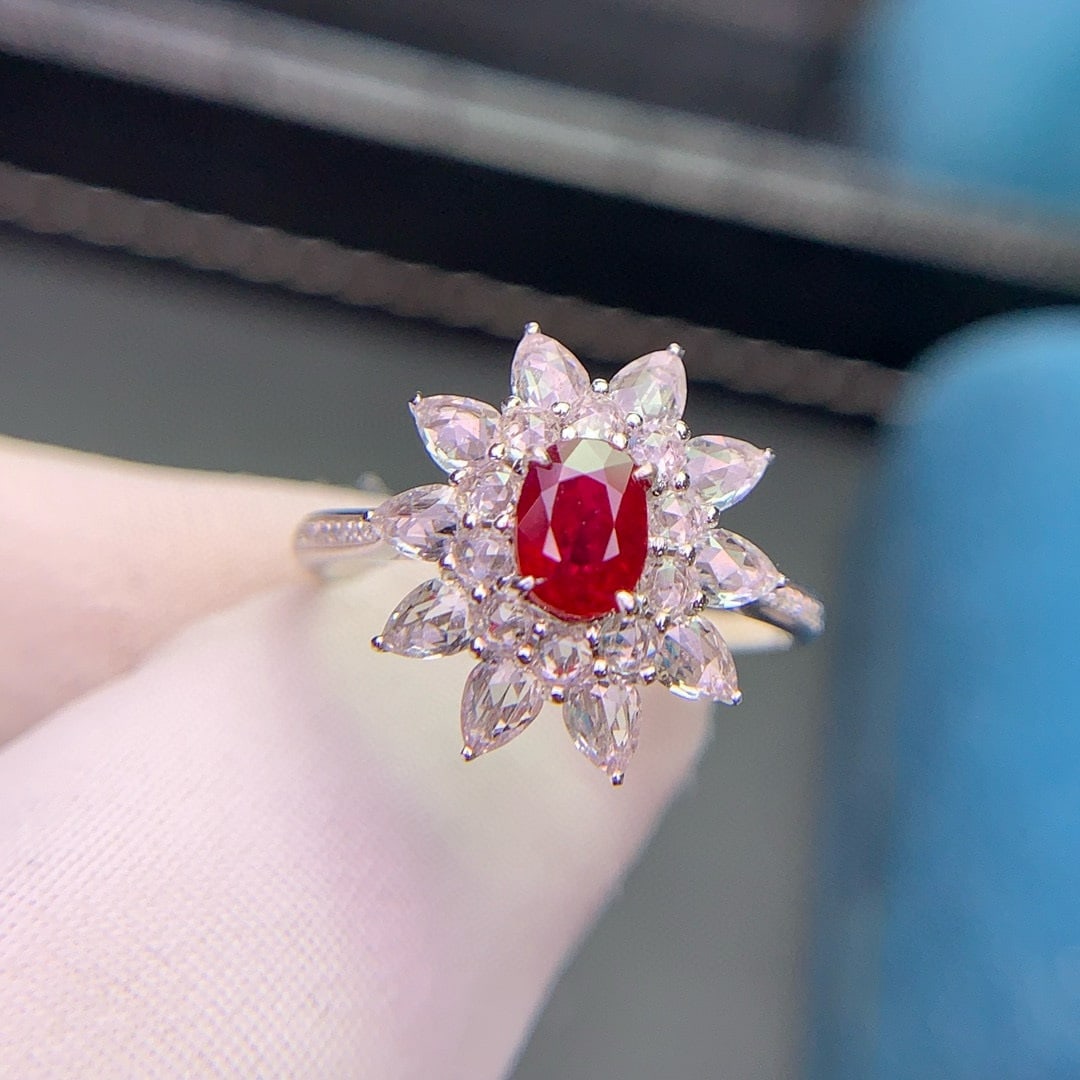 14k Gold 0.74 Ct Natural Ruby & Diamond & Sapphire Ring: Ref:230968391 // gold content:14k gold // ring size:7. 25us // // main gemstone:ruby // shape:oval // carat weight:0. 74ct // color:pigeonblood red // treatment:natural // // adjacent gemstone 2 :