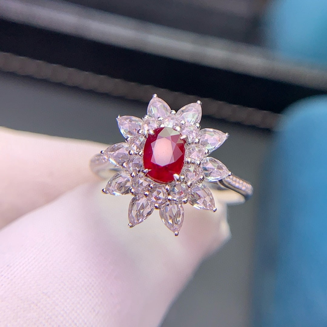 14k Gold 0.74 Ct Natural Ruby & Diamond & Sapphire Ring - 2