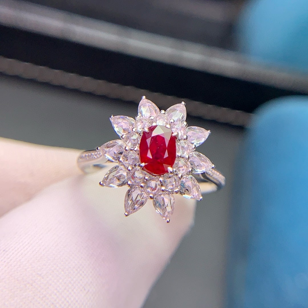 14k Gold 0.74 Ct Natural Ruby & Diamond & Sapphire Ring - 3