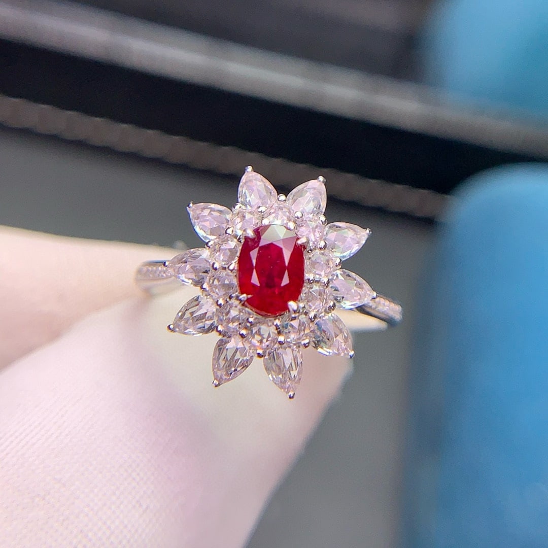 14k Gold 0.74 Ct Natural Ruby & Diamond & Sapphire Ring - 5