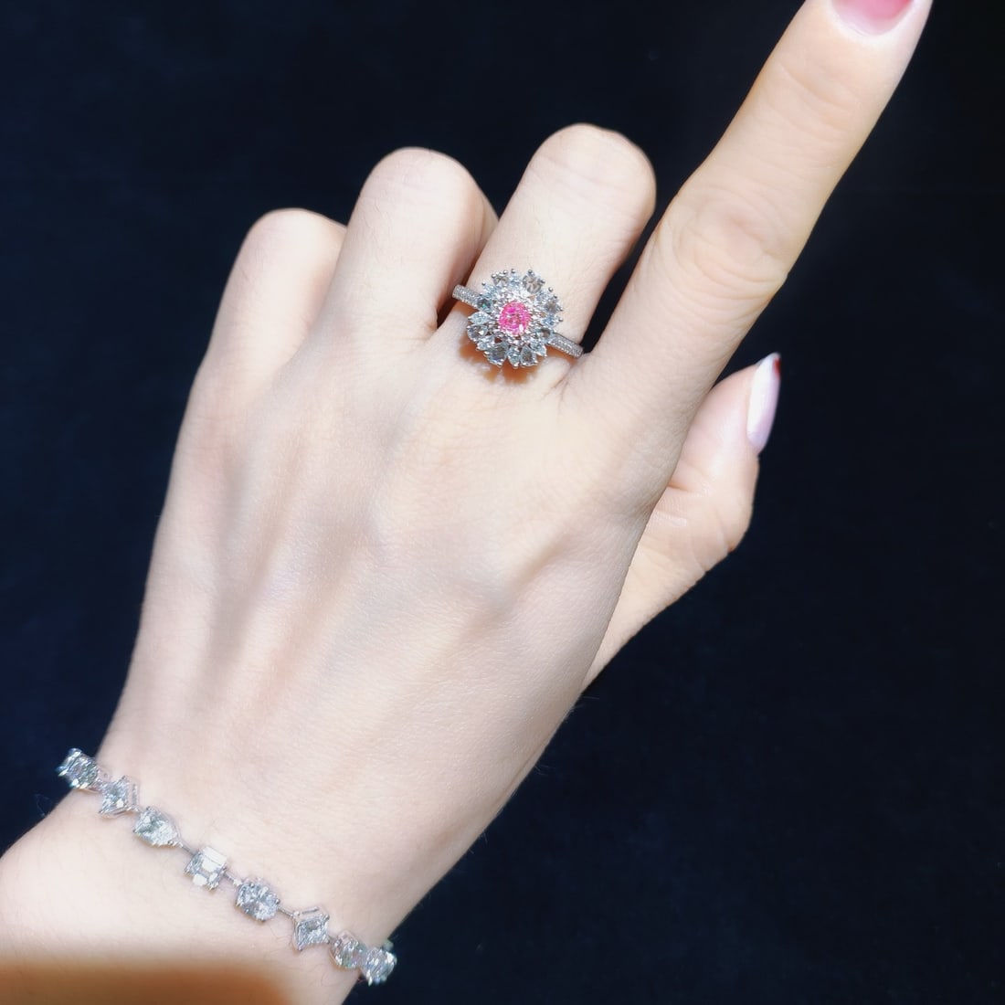 14k Gold 0.93 Ctw Natural Pink Diamond & Diamond Ring - 3