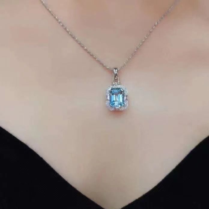 14k Gold 2.93 Ctw Natural Aquamarine & Diamond Pendant( Without Chain ) - 5