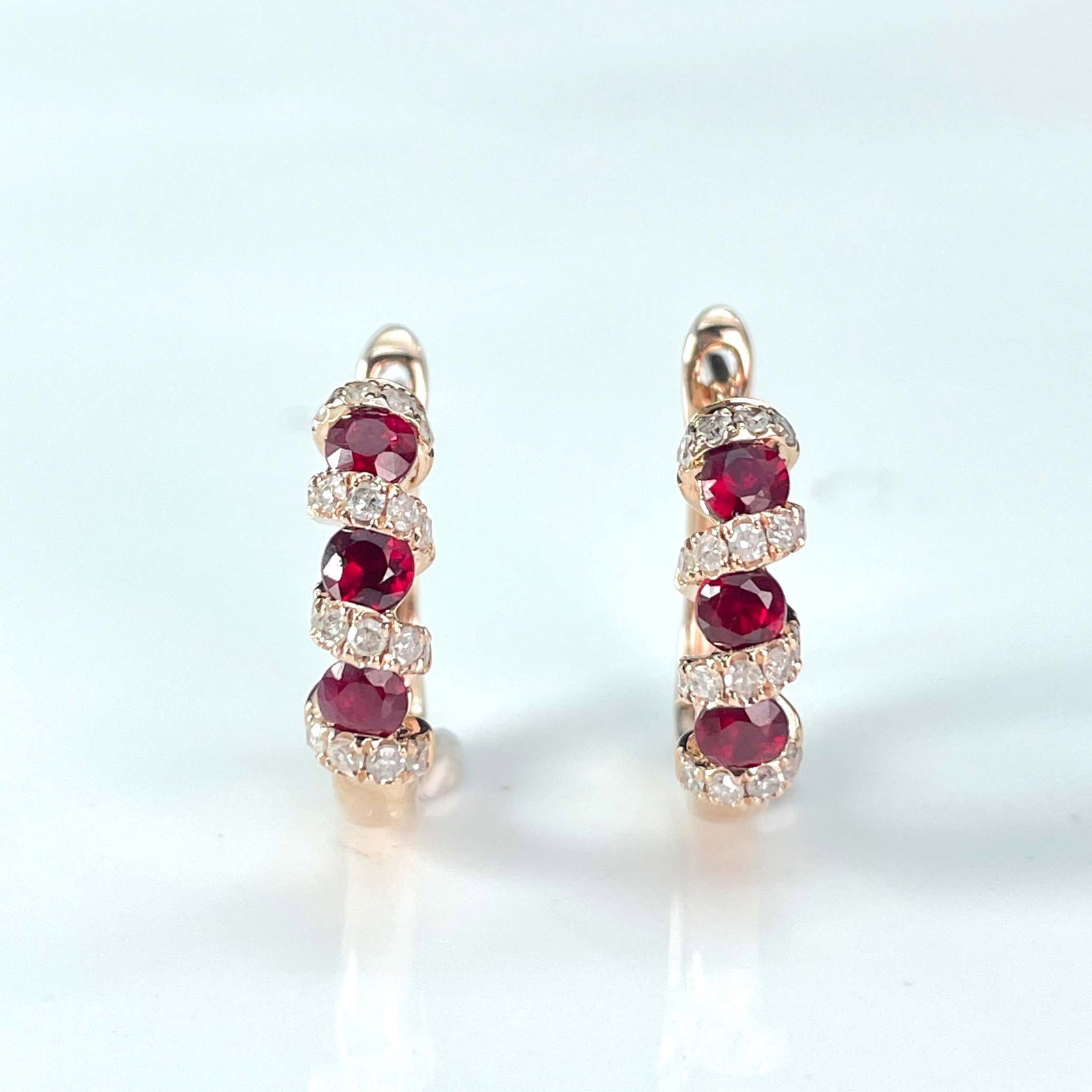 14k Gold 0.55 Ct Natural Ruby & Diamond Earrings - 2