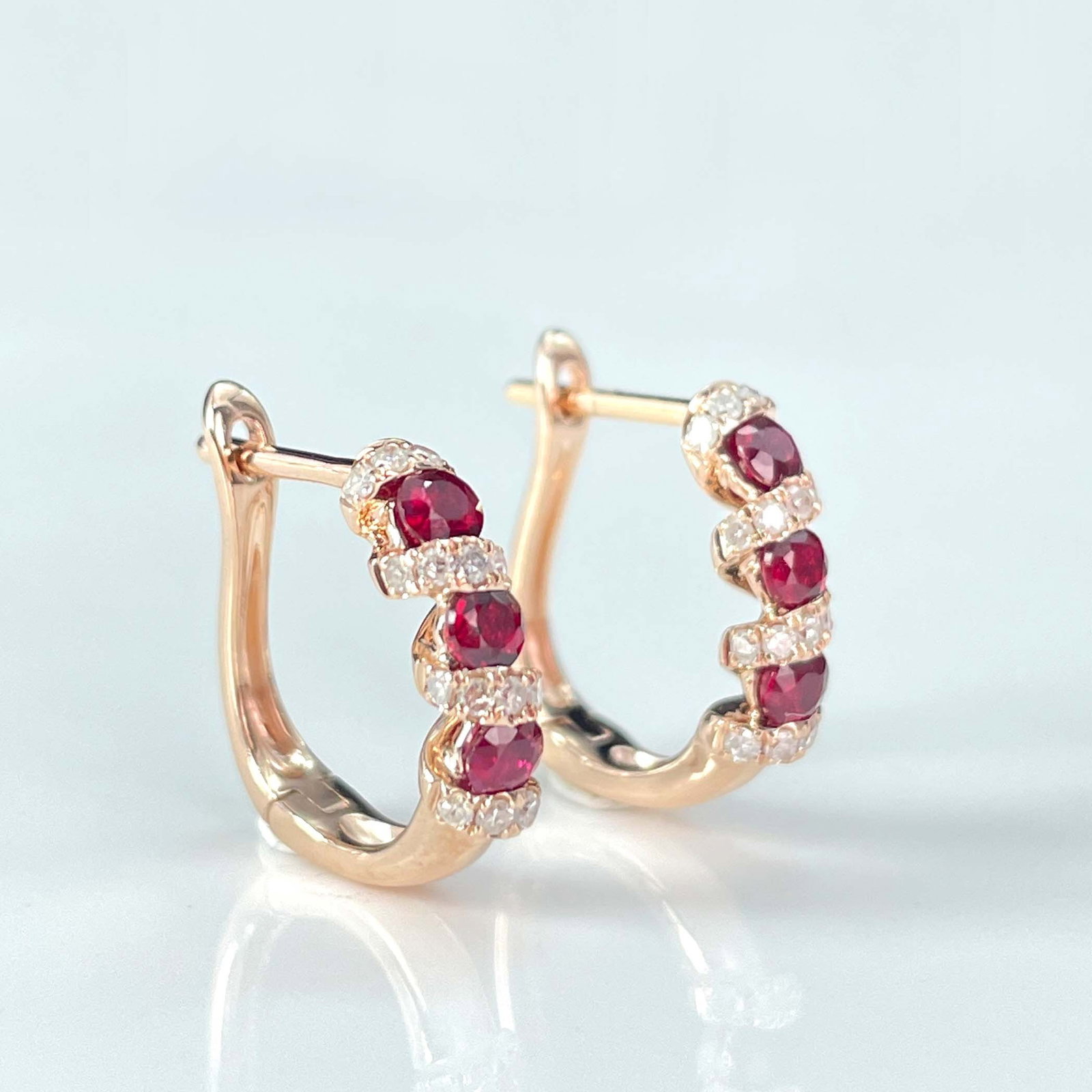 14k Gold 0.55 Ct Natural Ruby & Diamond Earrings - 3