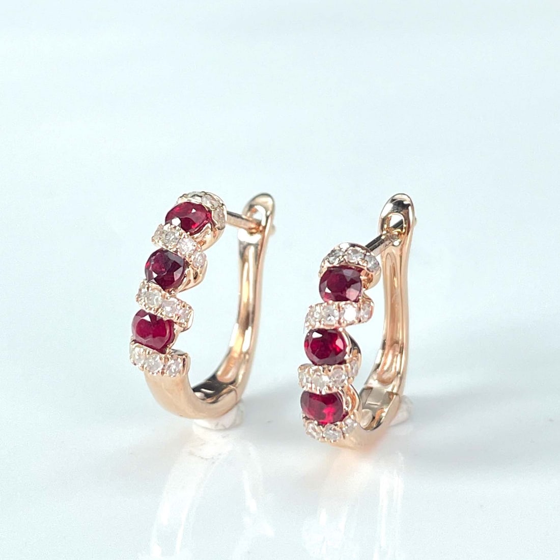 14k Gold 0.55 Ct Natural Ruby & Diamond Earrings - 5