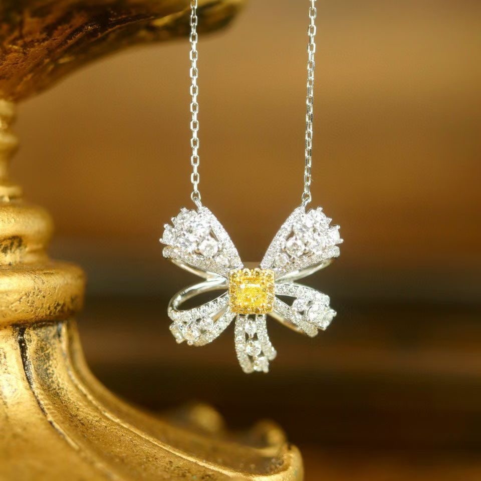 14k Gold 0.77 Ctw Natural Yellow Diamond & Diamond Necklace: Ref:230968422 // gold content:14k gold // main gemstone:yellow diamond // shape:cushion // carat weight:0. 15ct // color:yellow // treatment:natural // // adjacent gemstone 2 : diamond // shape:round