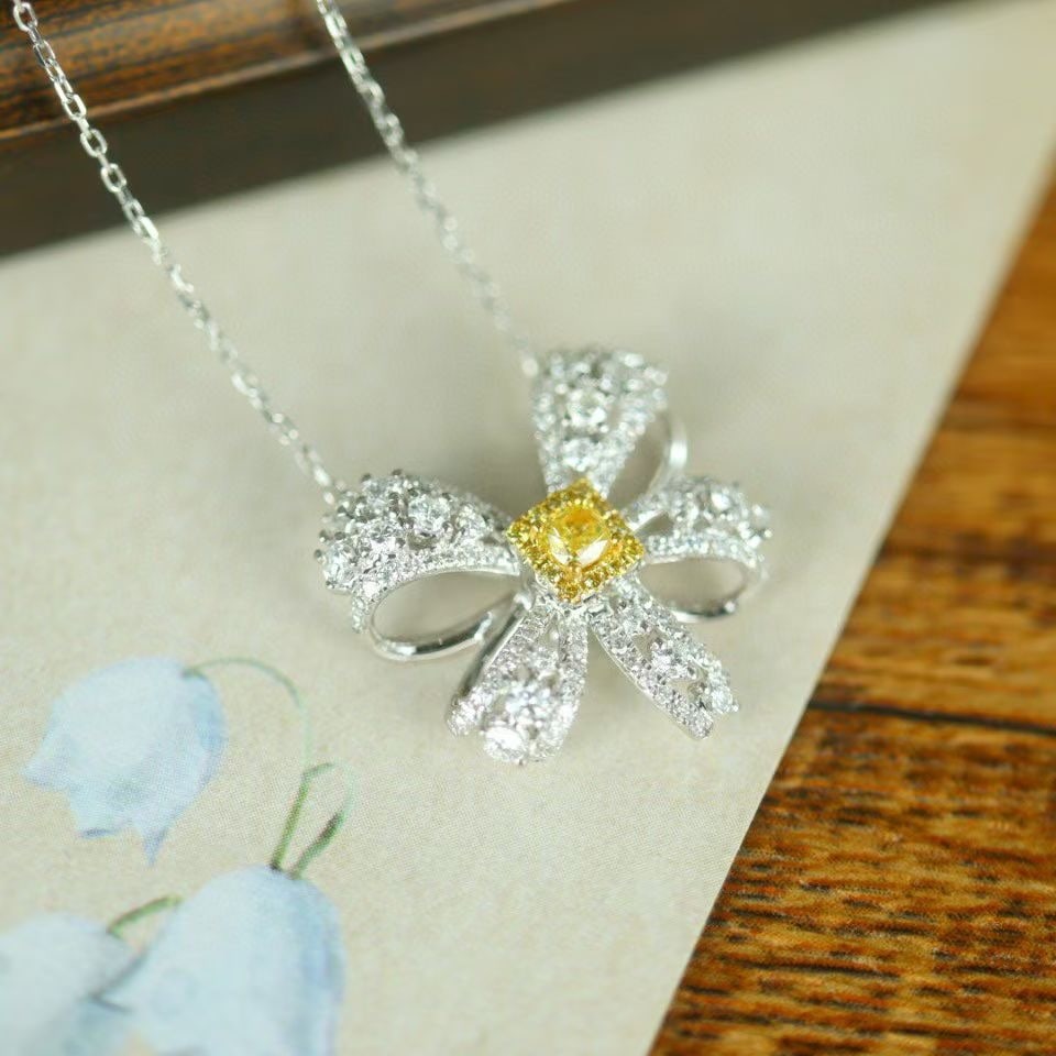 14k Gold 0.77 Ctw Natural Yellow Diamond & Diamond Necklace - 3