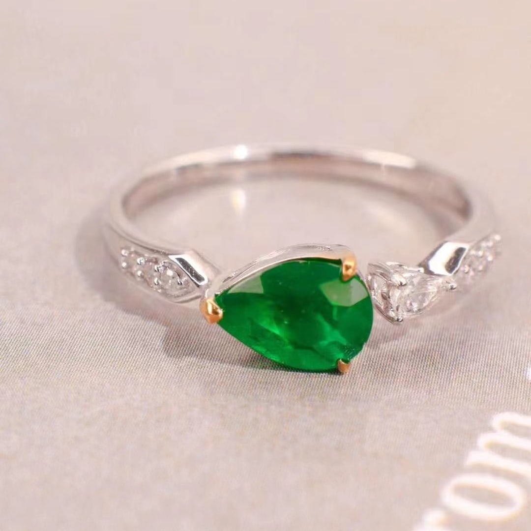14k Gold 1.00 Ctw Vivid Green Natural Emerald & Diamond Ring - 2