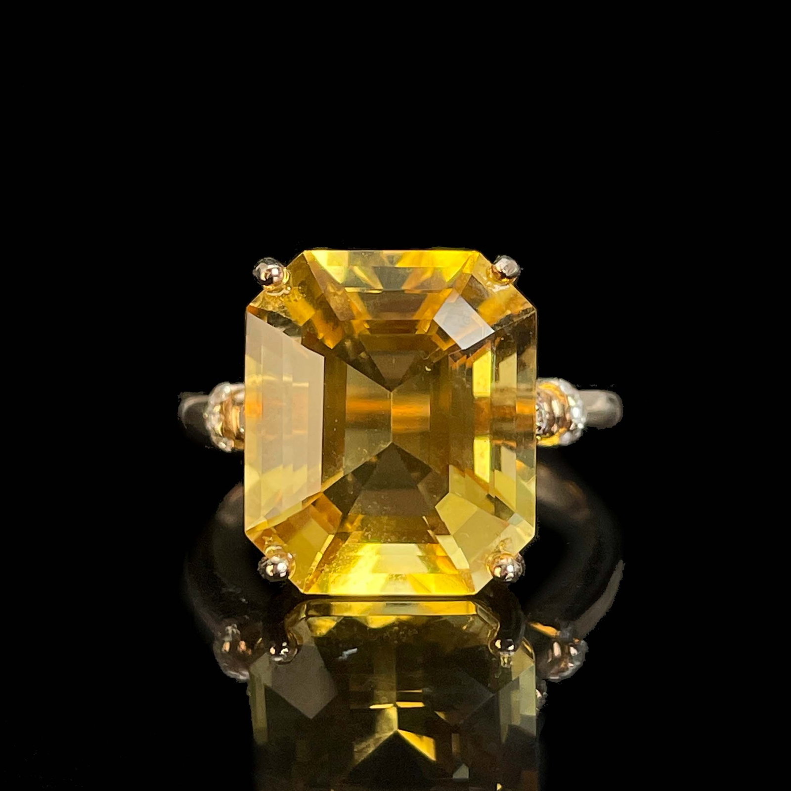 14k Gold 5.8 Ct Natural Citrine & Diamond Ring - 2