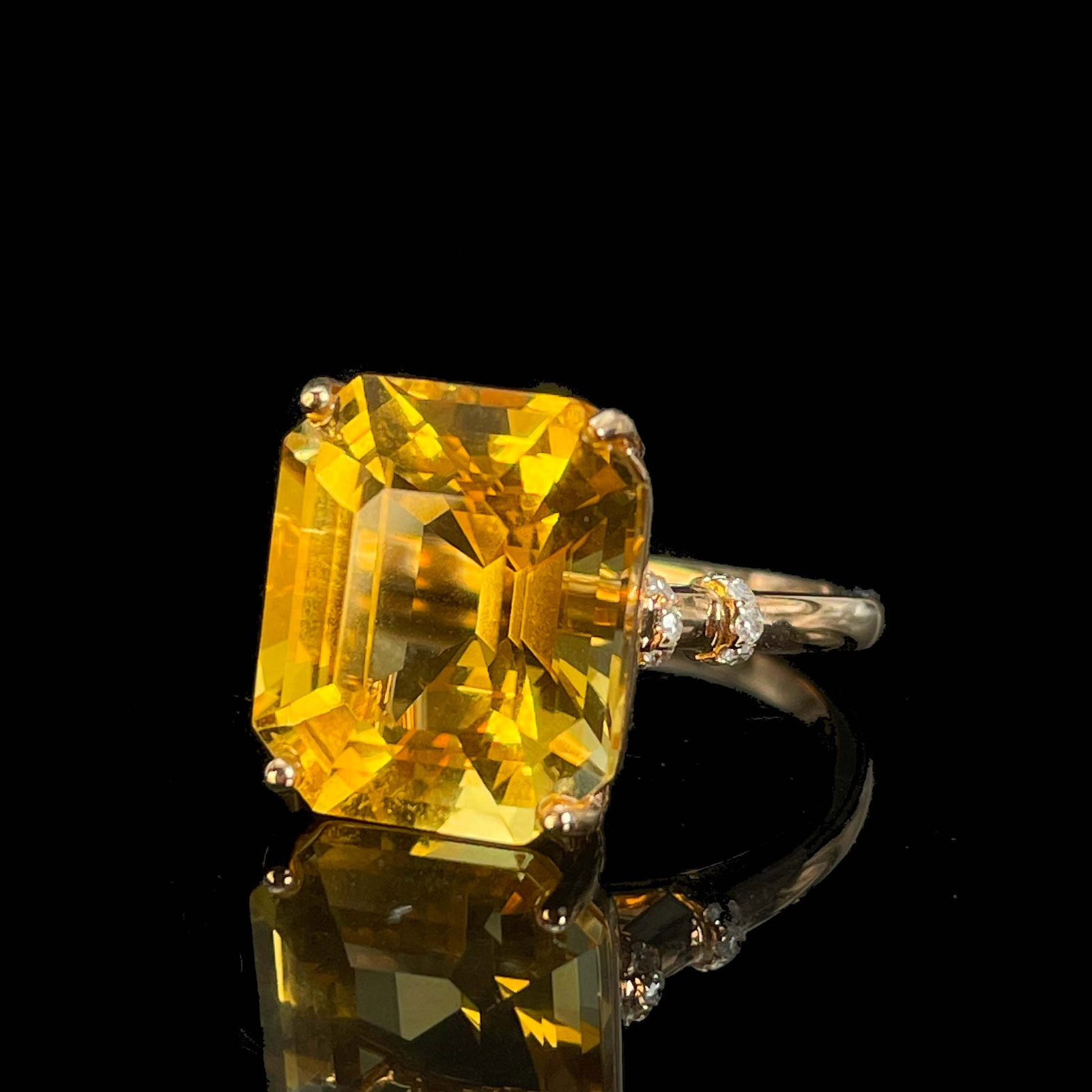14k Gold 5.8 Ct Natural Citrine & Diamond Ring - 3