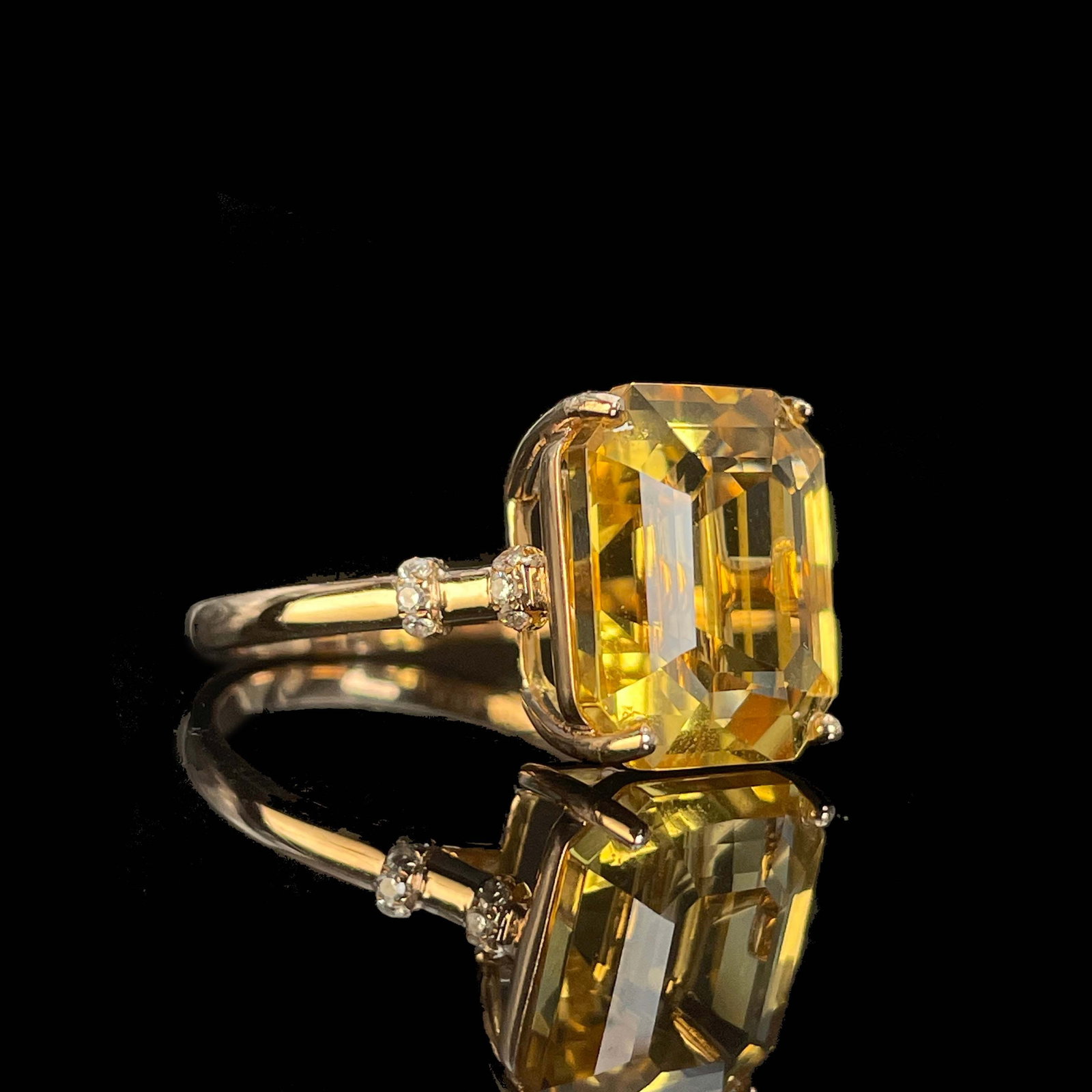 14k Gold 5.8 Ct Natural Citrine & Diamond Ring - 4