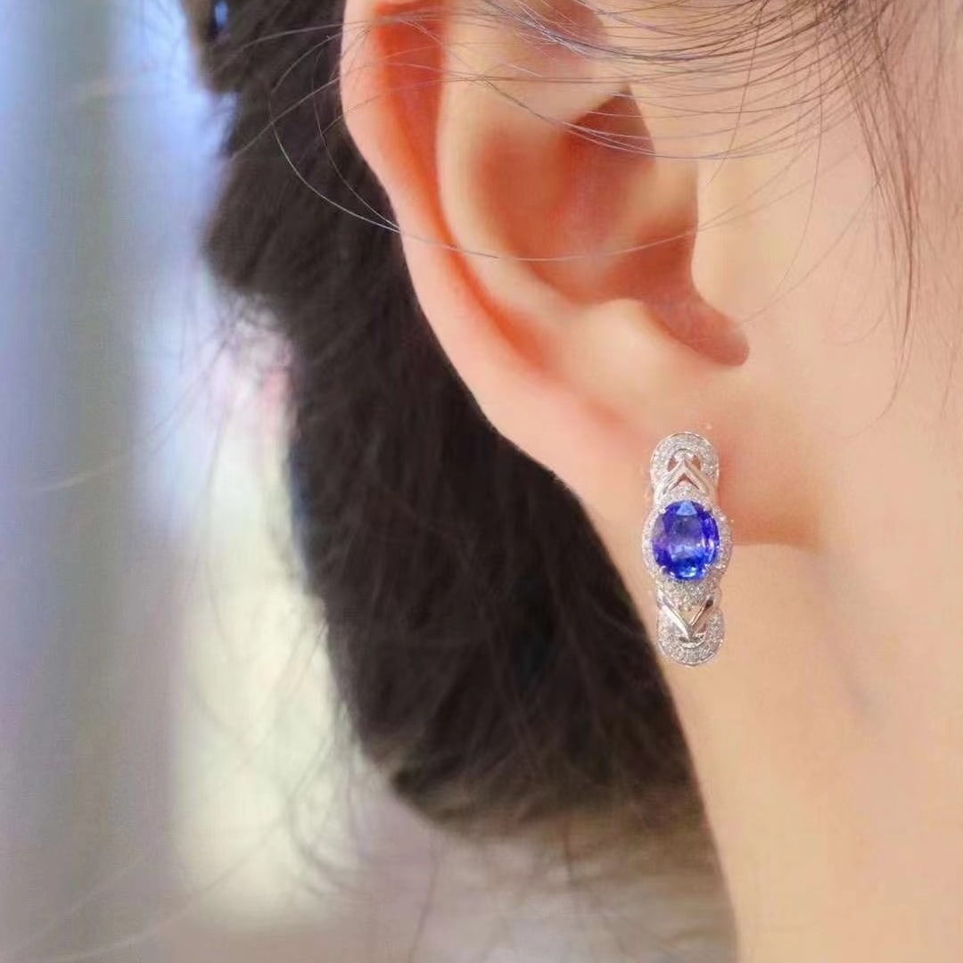 14k Gold 1.96 Ctw Natural Sapphire & Diamond Earrings - 5