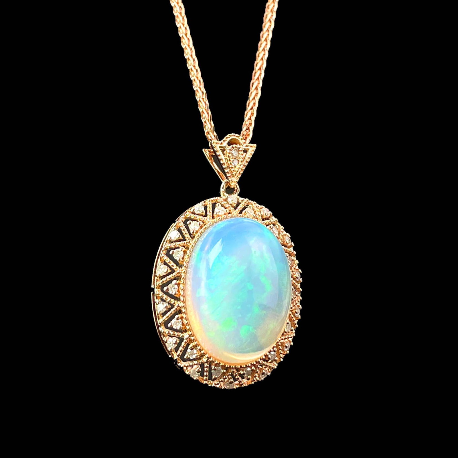 14k Gold 7.3 Ct Natural Opal & Diamond Pendant( Without Chain ) - 2