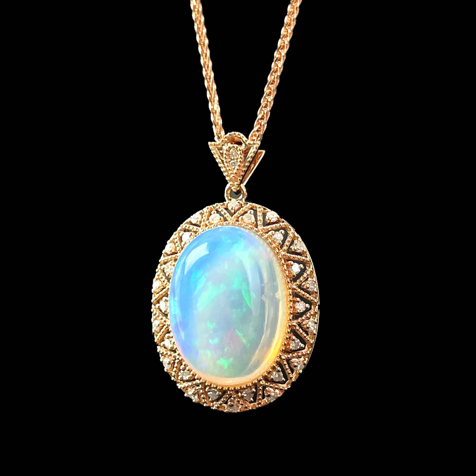 14k Gold 7.3 Ct Natural Opal & Diamond Pendant( Without Chain ) - 3