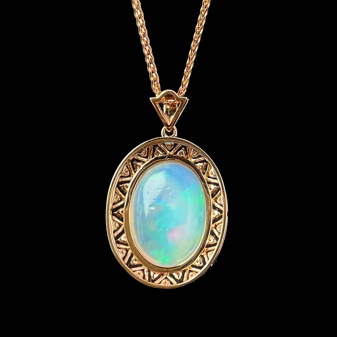14k Gold 7.3 Ct Natural Opal & Diamond Pendant( Without Chain ) - 4