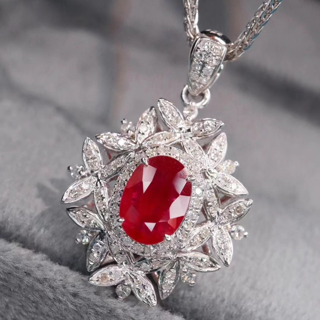 14k Gold 1.40 Ctw Natural Ruby & Diamond Pendant( Without Chain ) - 2